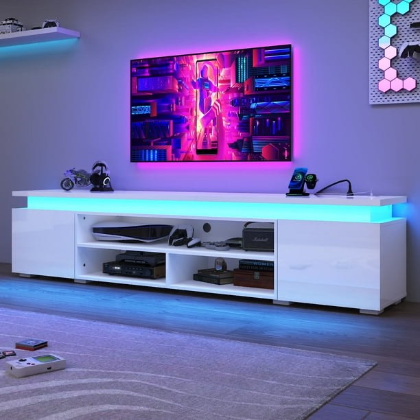 80" LED TV Stand with Power Outlet for up 90" TVs, Modern Large Entertainment Center Long Sounbar Media Console Table Stand for Living Room