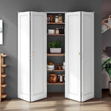 double paneled manufactured wood primed bi-fold door