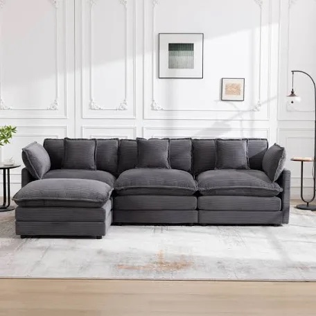 shamill 120" wide chenille 2 layers cloud sofa couch with ottoman (armless chair and ottoman only)