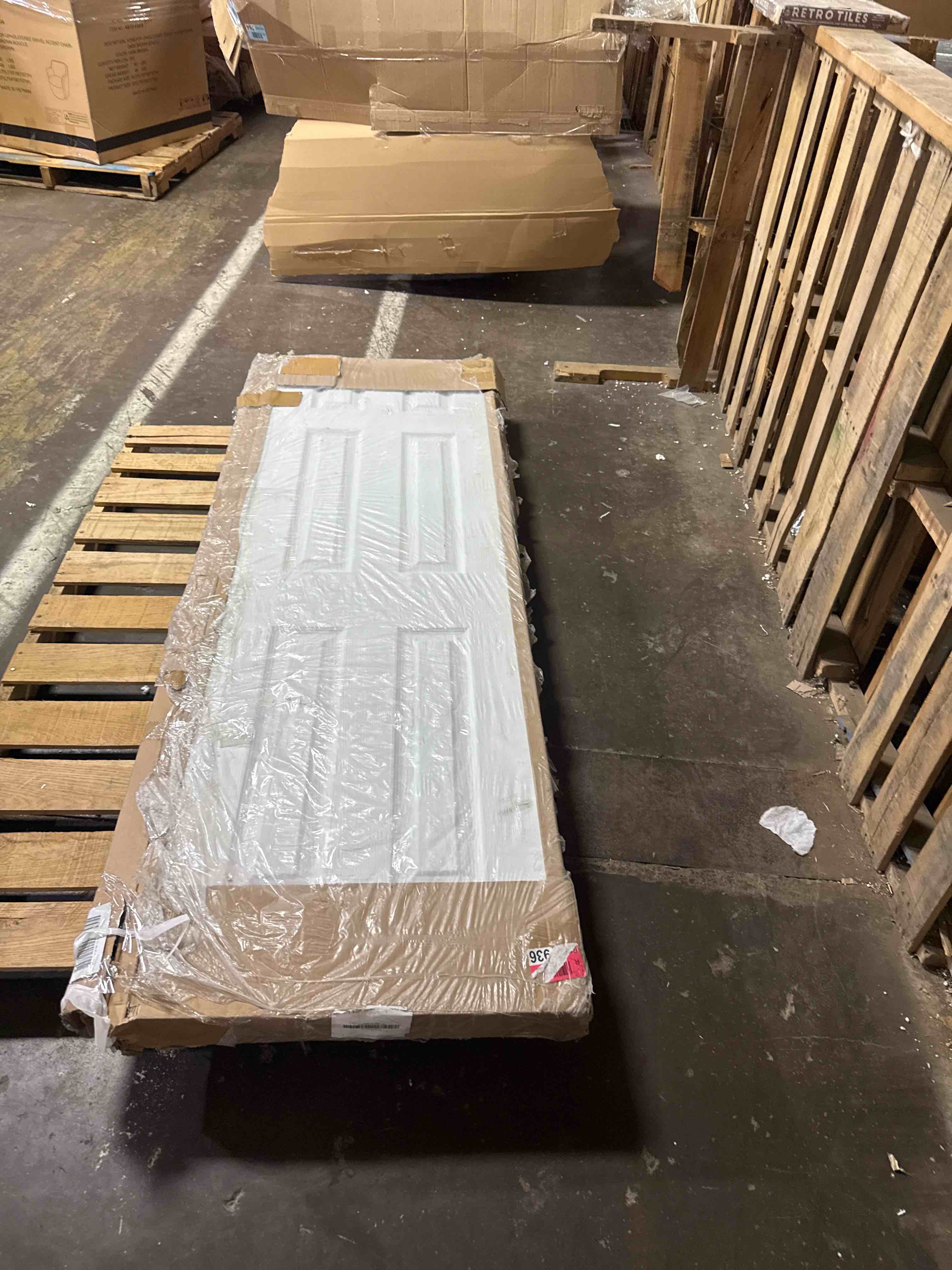 Condition photo showing Good Condition for barnsmith 30x80 in raised 6-panel textured white primed molded door slab, classic style paintable hollow core interior door panel, for pocket, swing, sliding door, durable and lightweight 30" x 80"