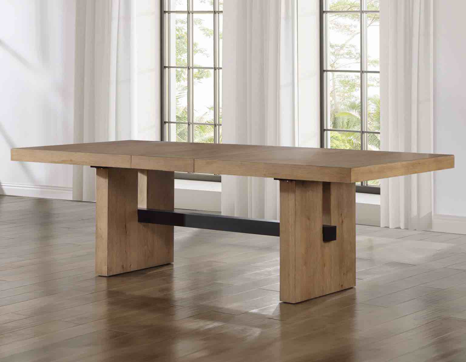 aubrey 78-96? table w/18-inch leaf, waxed driftwood (table base only)