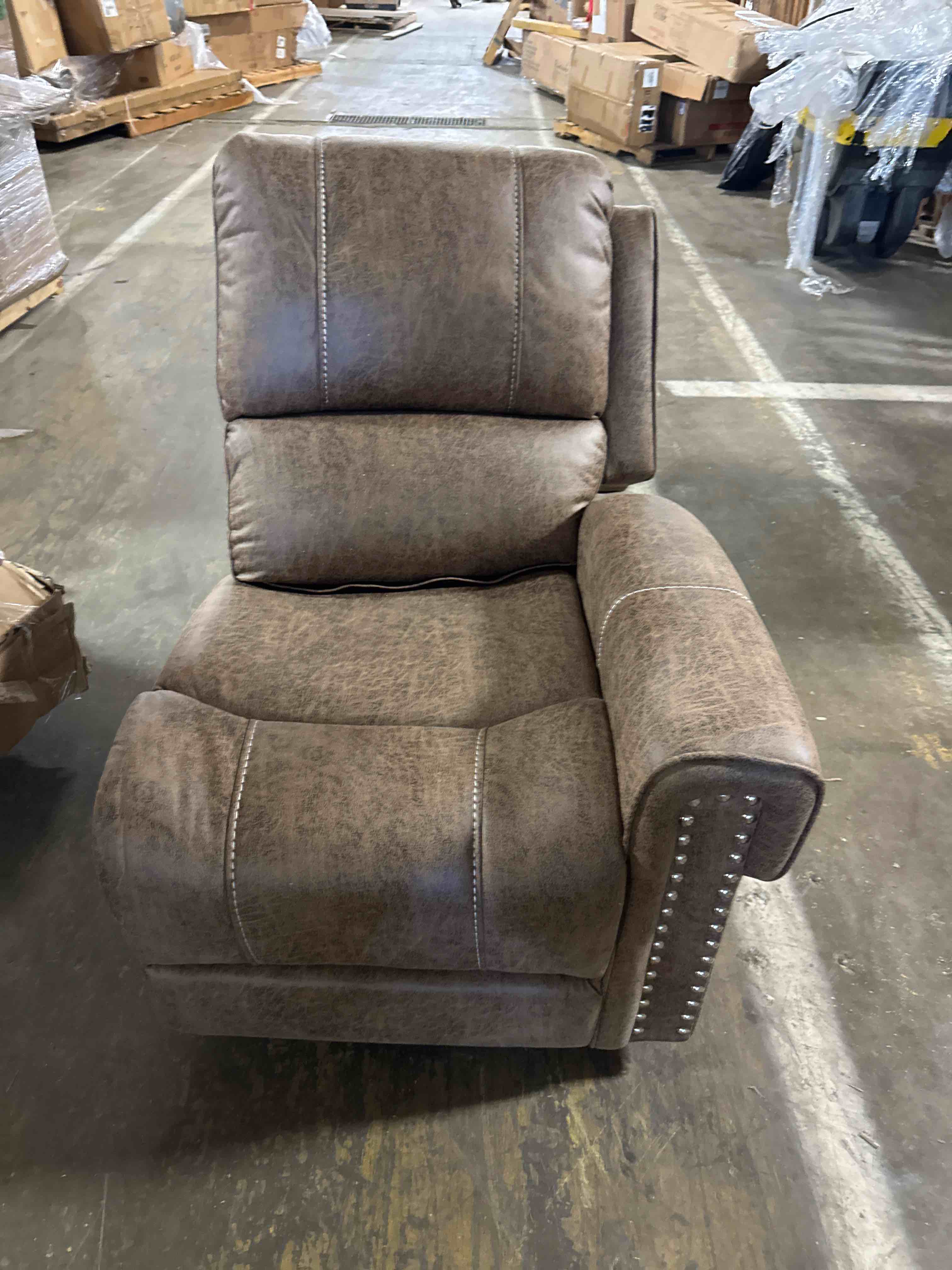 Condition photo showing New/Like New for ebello l-shaped power reclining sectional sofa set, faux leather corner couch home furniture set with storage console, cup holders, usb port(coffee brown,sofa with recliner)) only the left one section peace )