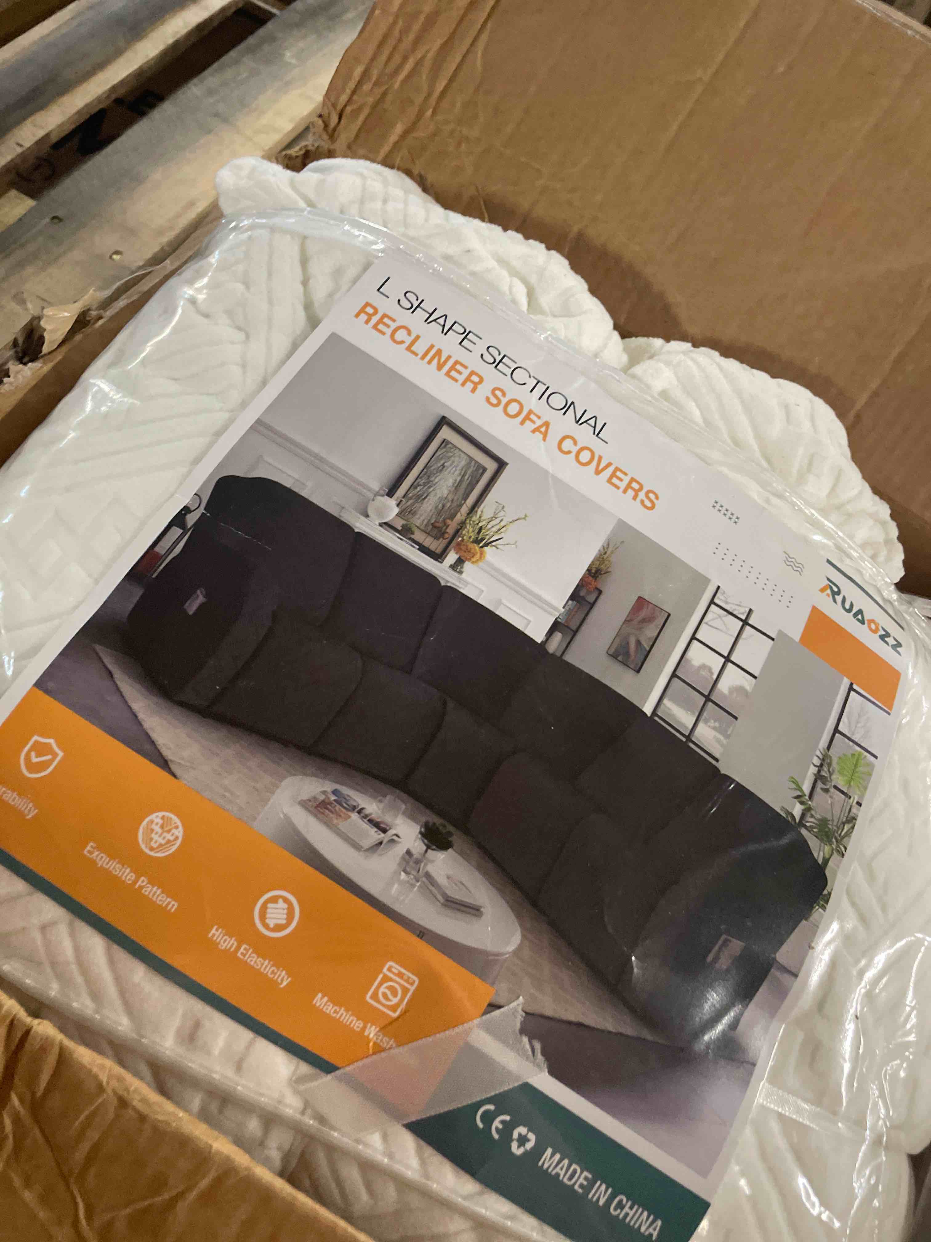 Condition photo showing New/Like New for 100% waterproof sectional recliner couch covers for reclining couch l shaped corner sectional sofa cover jacquard stretch l shape recliner slipcovers (5 seater 1 console cover, cream) 5 seater 1 console cover cream