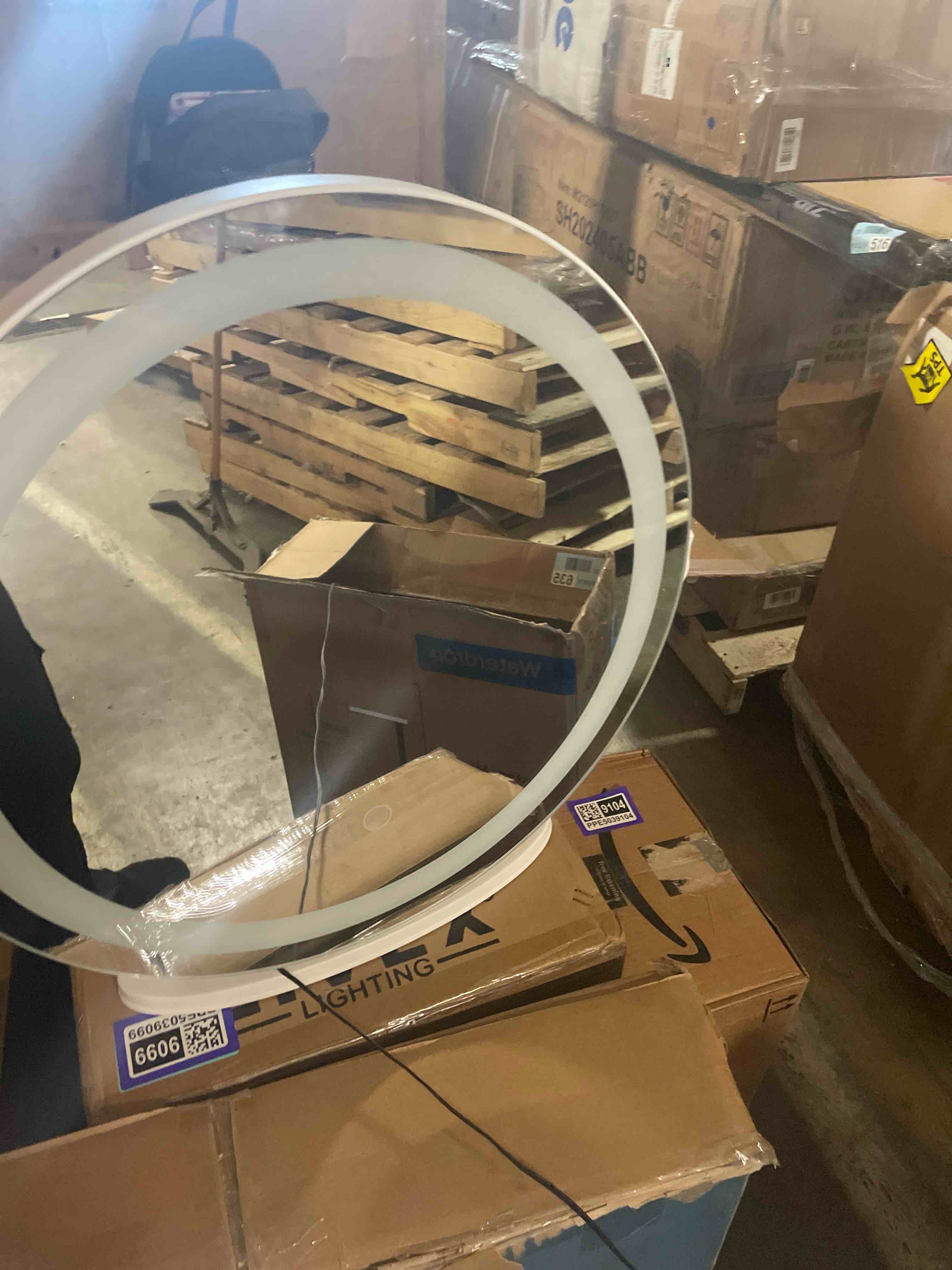 Condition photo showing Good Condition for (not tested)rolove makeup mirror with lights, 18 inch vanity mirror with lights, lighted makeup mirror, smart touch control round lighted vanity mirror, tabletop ? desk mirror, gifts for women, wife, mom, girls white 18"l x 18"w