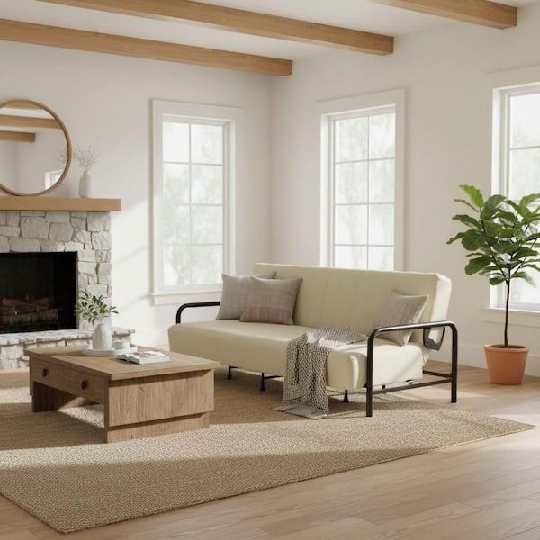 CLICKES 78.7 in. Metal Frame 3-Seat Adjustable Sofa Bed with Independent Spring Support and Dual Recline in Cream Beige