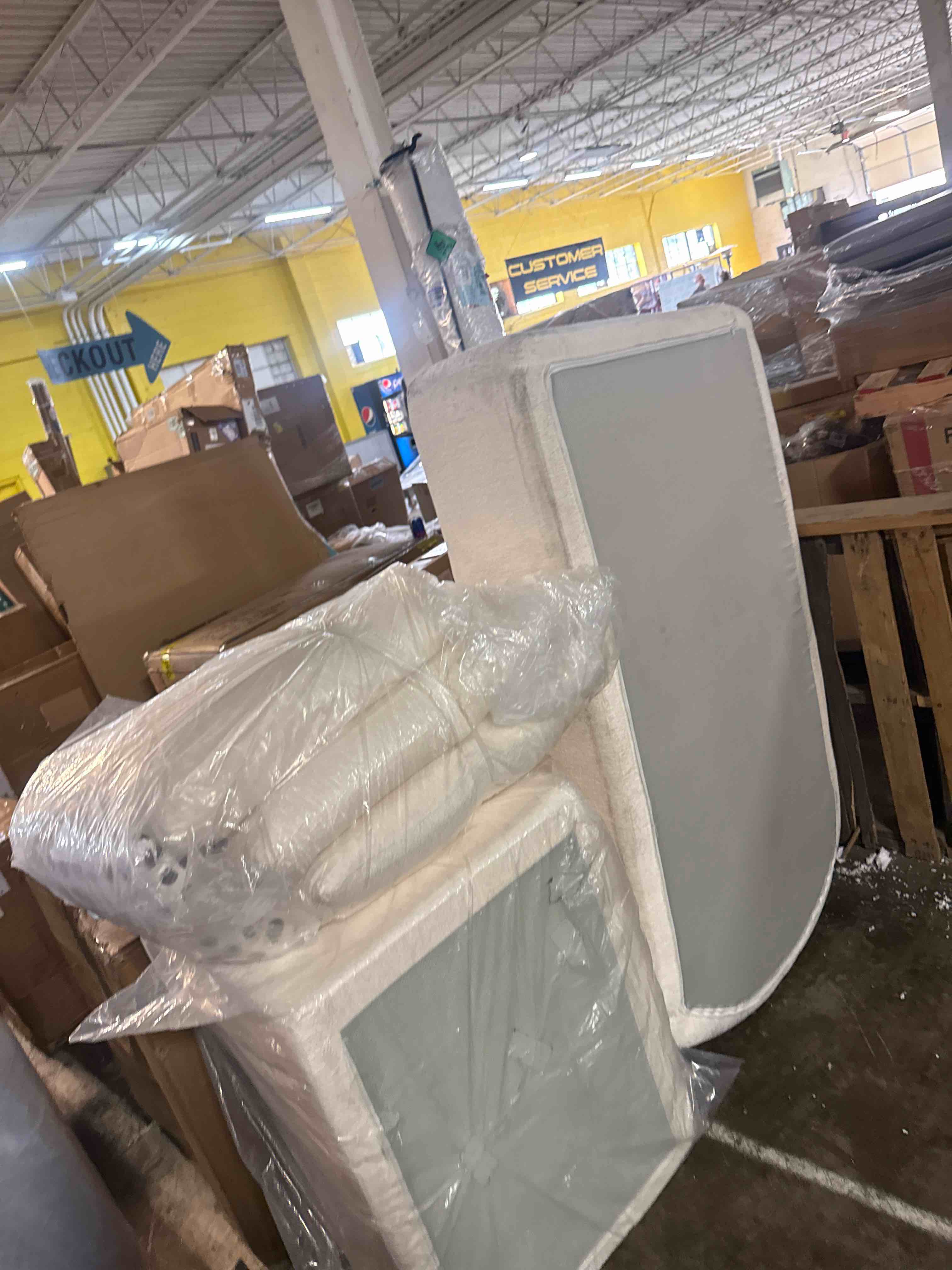 Condition photo showing As Is for cloud boneless l-shape couch 106" modern sectional comfy no assembly required sleeper - beige (left arm chair and armless seat only)