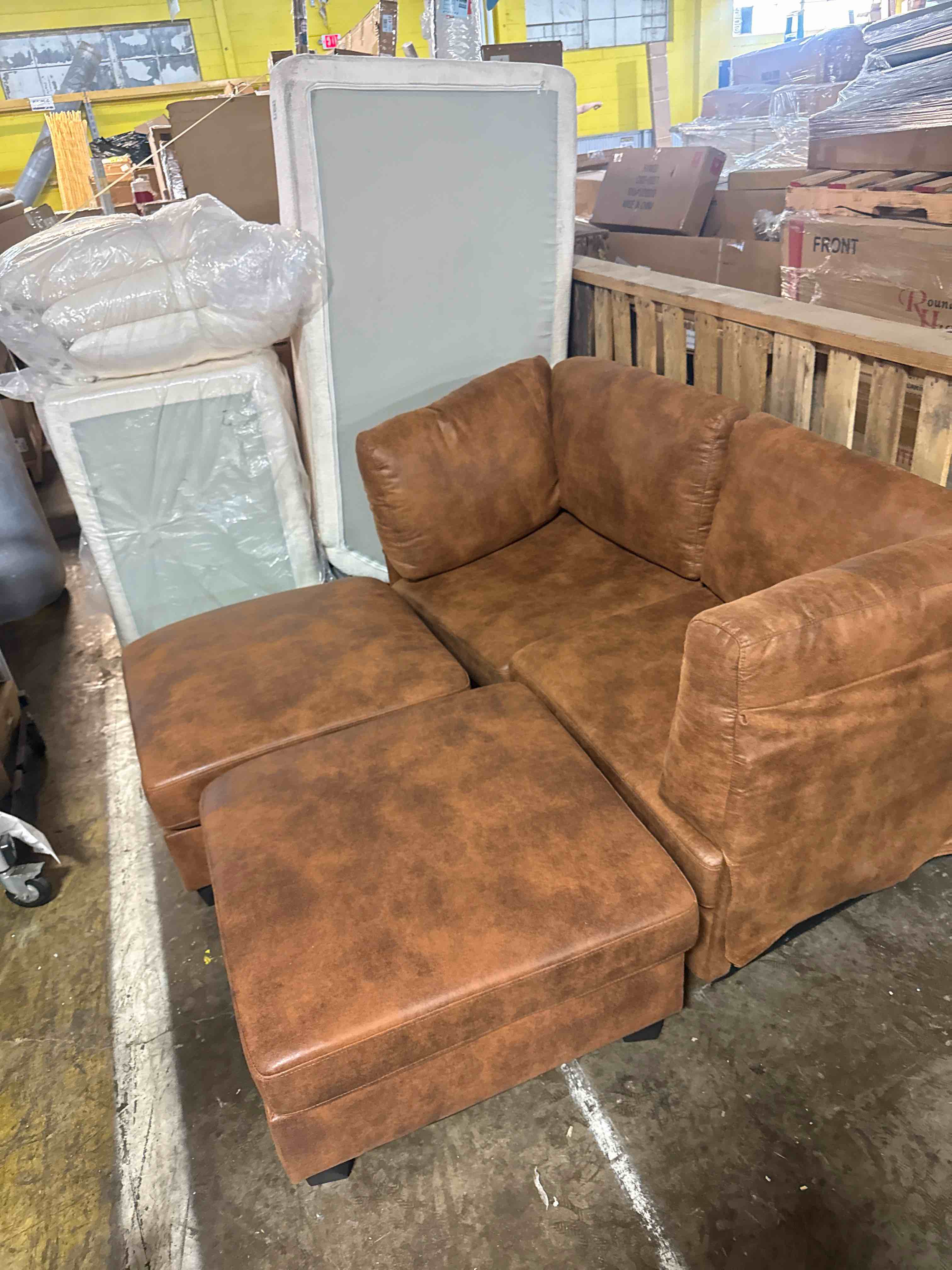 Condition photo showing As Is for faux leather sectional couches for living room, 138.5" l shaped 9 seater modular sofa with storage & ottoman, usb/type c port (2 left arm chairs and 2 ottomans only)?