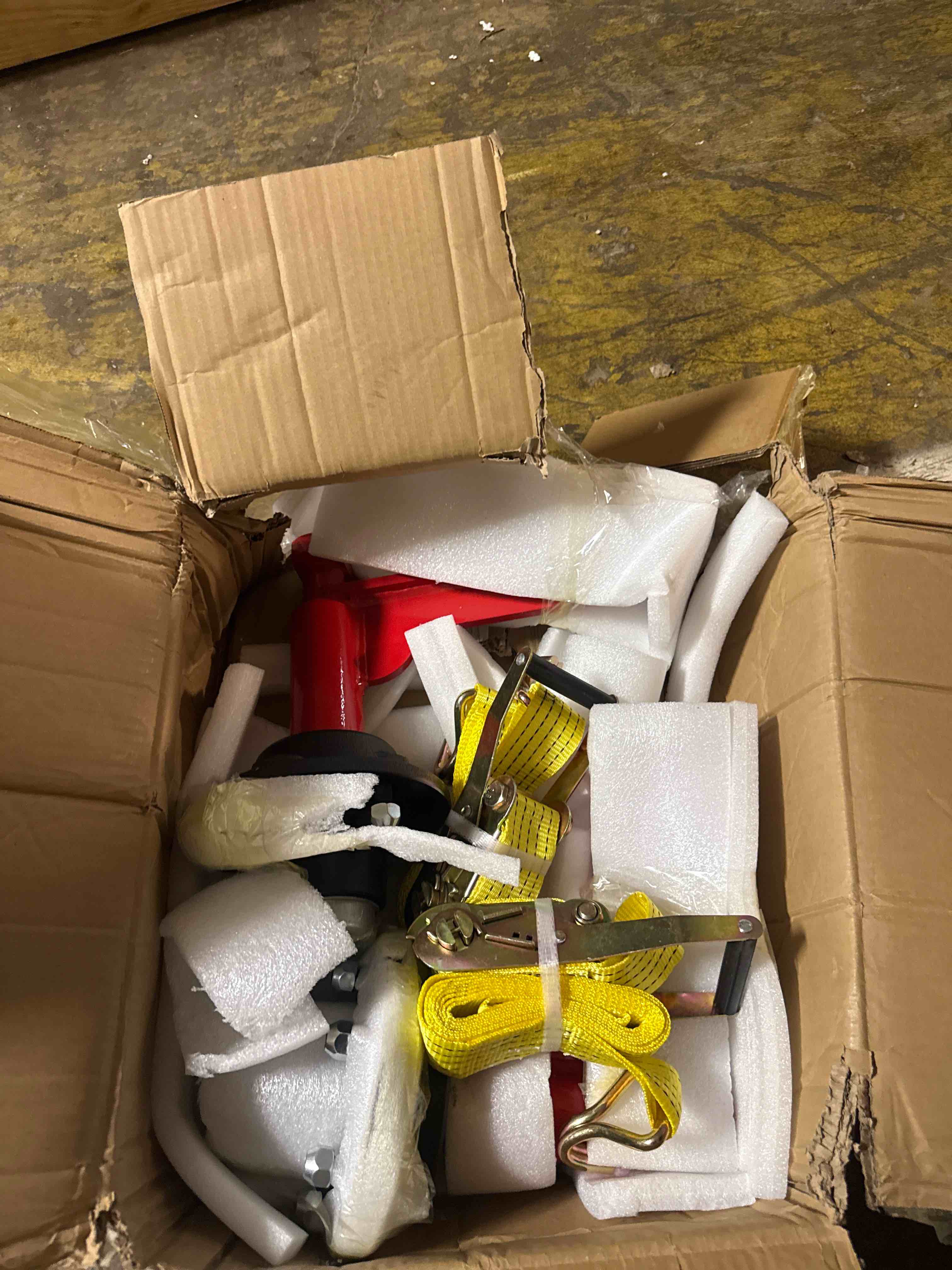 Condition photo showing New/Like New for shipping container wheel kit, ratchet straps & shackles,shipping container accessories,6-lug wheels with heavy-duty axles,heavy-duty mobility for 20ft & 40ft empty containers