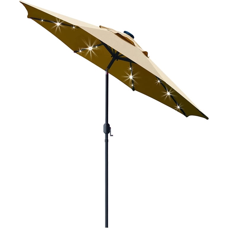 sunnyglade 9' solar led lighted patio umbrella with 8 ribs/tilt adjustment and crank lift system