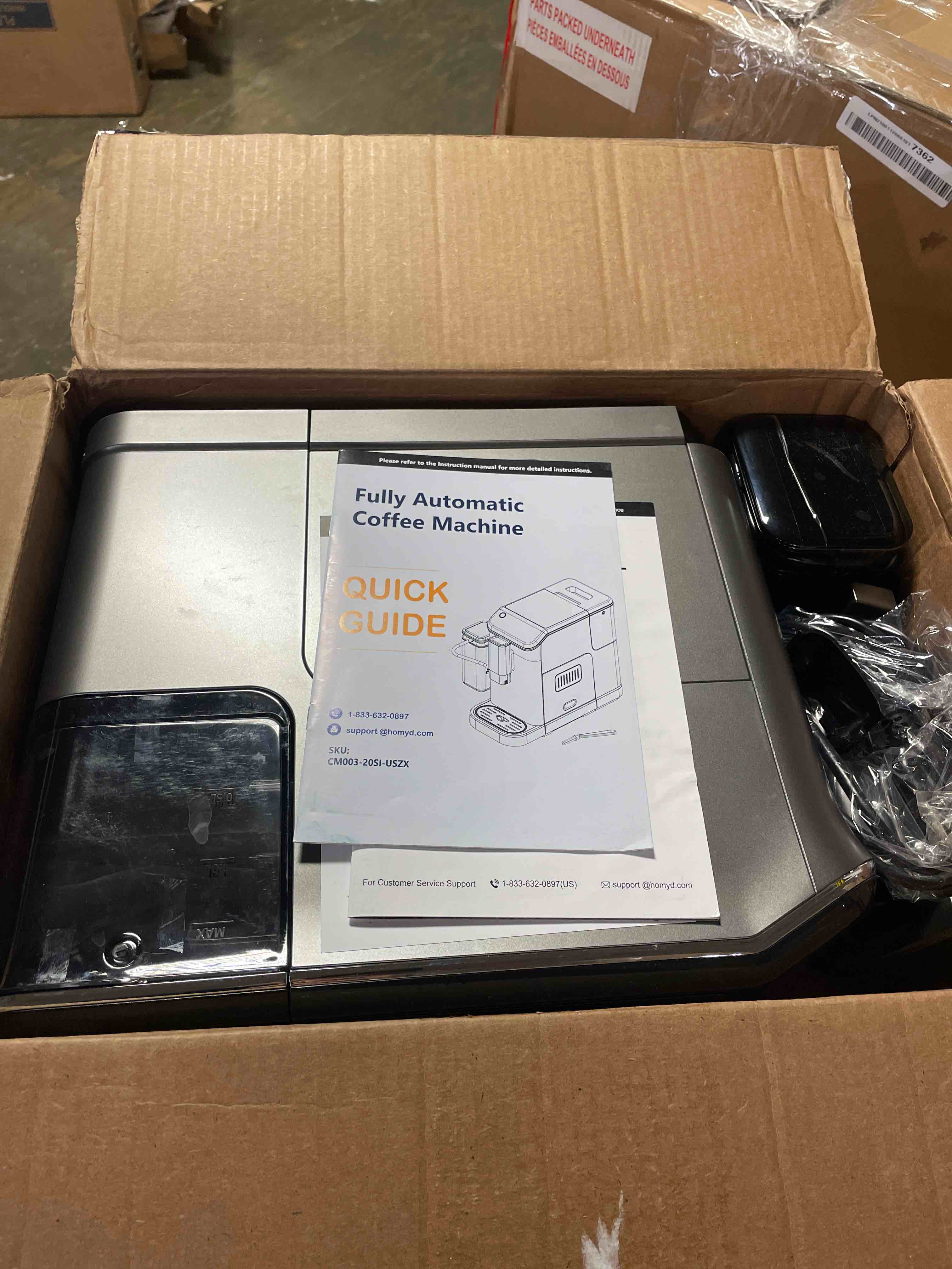 Condition photo showing As Is for garveetech fully automatic espresso machine, 20 bar coffee espresso machine with grinder & automatic milk frother for latte, cappuccino, 7 coffee varieties, one-touch single/double shot for espresso (used)