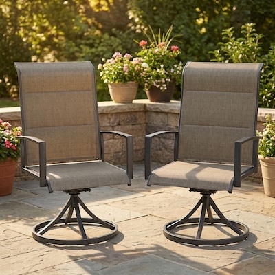 Condition photo showing New/Like New for vicllax patio chairs set of 2 black metal frame swivel dining chair with brown sling seat