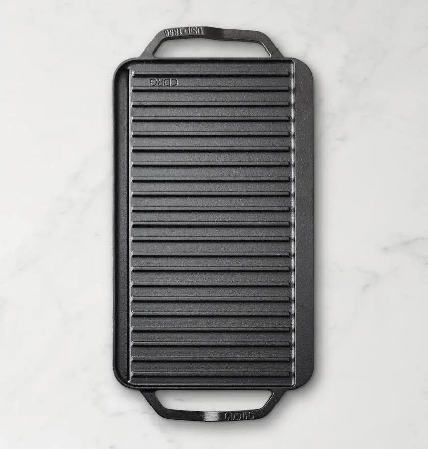 Condition photo showing New/Like New for lodge chef seasoned cast iron double burner reversible grill/griddle