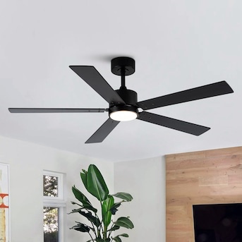 Condition photo showing New/Like New for vaczon 52-in black with black/brown wood blades adjustable white led ceiling fan with light and