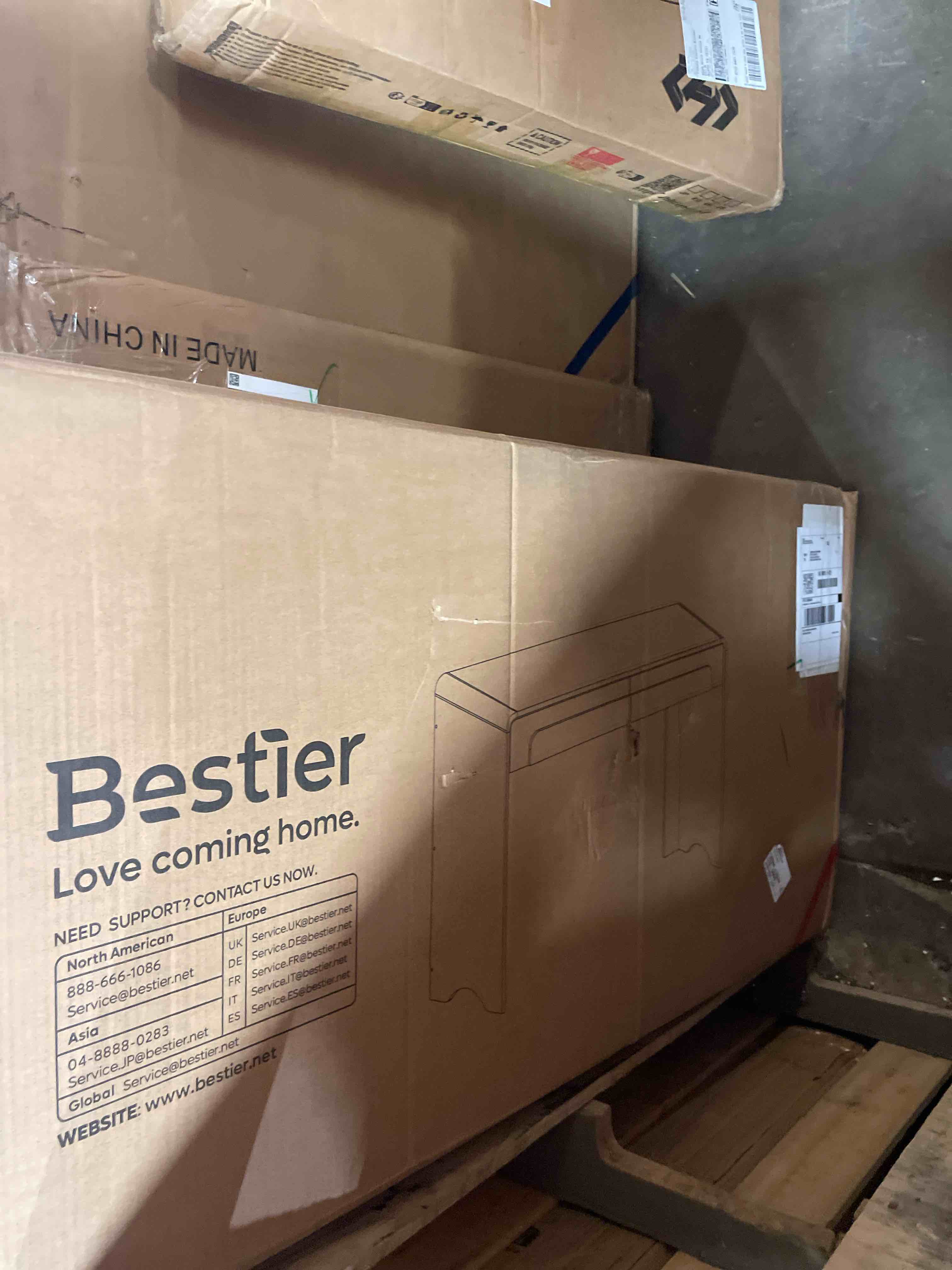 Condition photo showing New/Like New for bestier computer desk with 2 drawers, 47 inch wood home office desk, small writing table with curved handles & waterfall rounded edges, cute modern desks for bedroom study living room, black