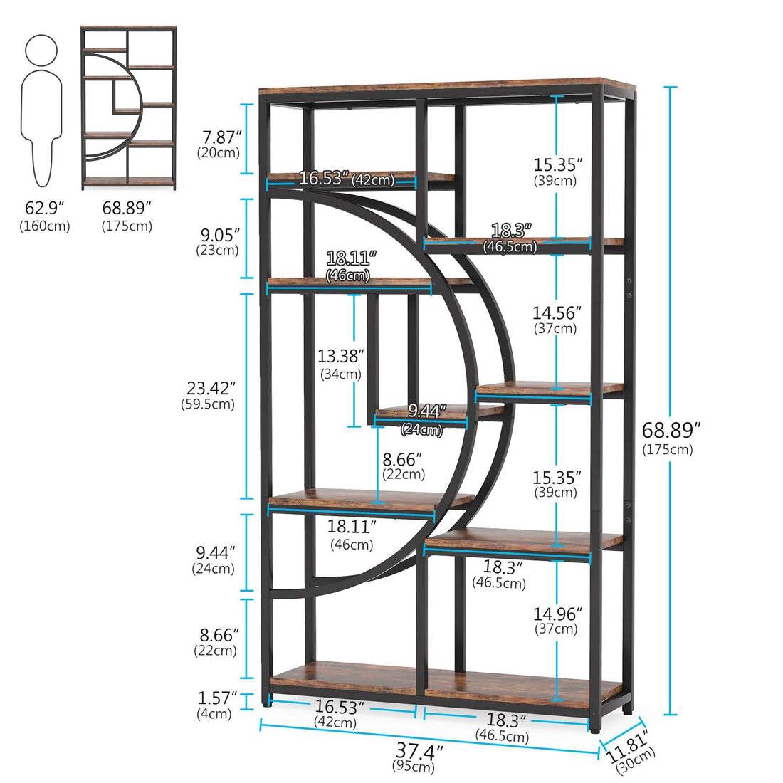 Condition photo showing New/Like New for freestanding bookshelf, 68.9" etagere bookcase with 9 open shelves zoom