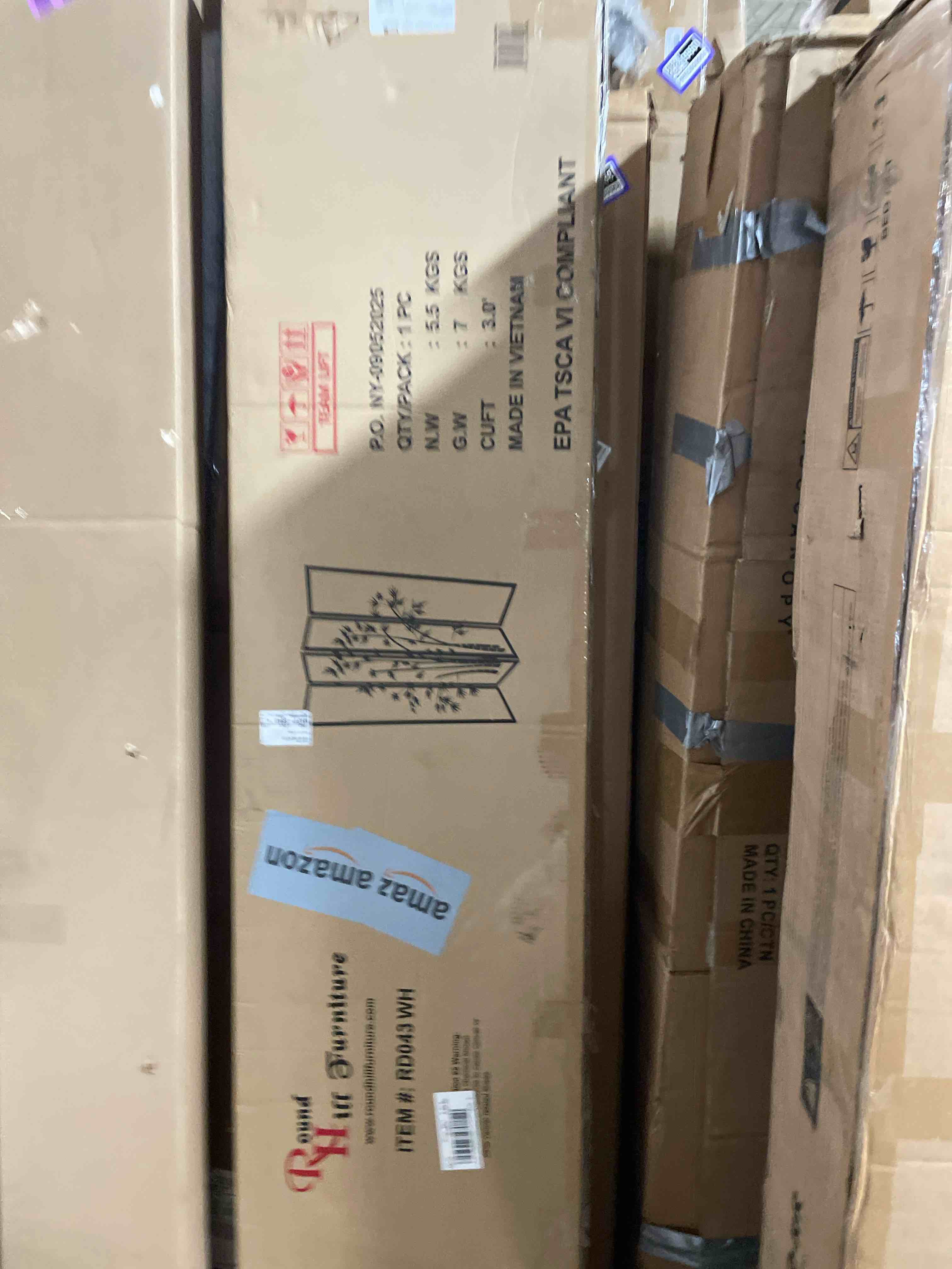 Condition photo showing New/Like New for roundhill bamboo print 4-panel framed room screen/divider, white white 4 panel divider