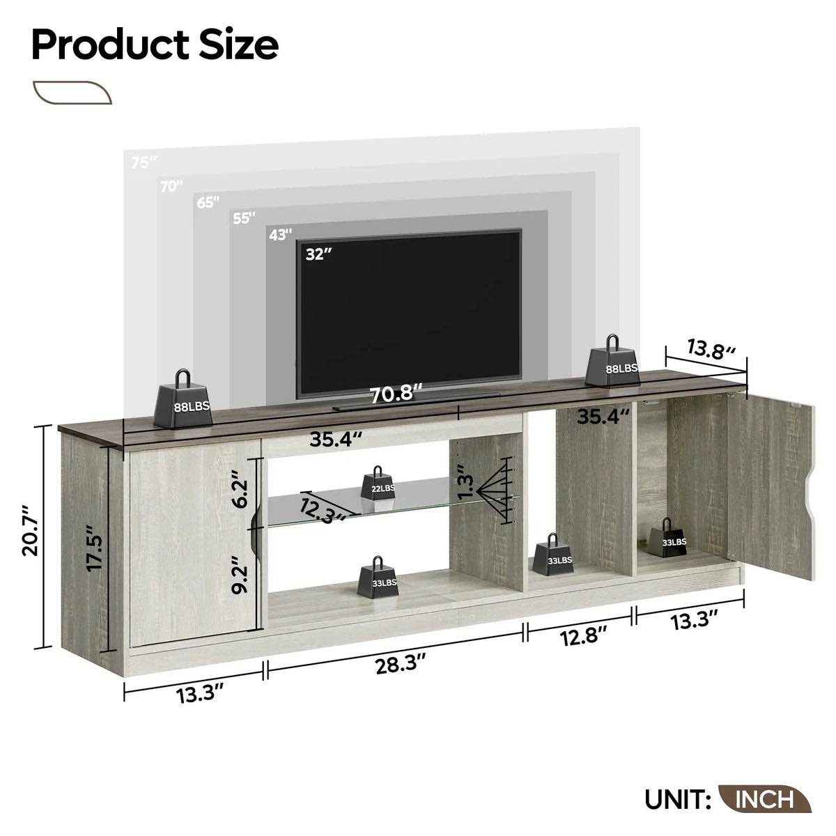 Condition photo showing New/Like New for (black )bestier 70" tv stand with storage and led light strips up to 75"