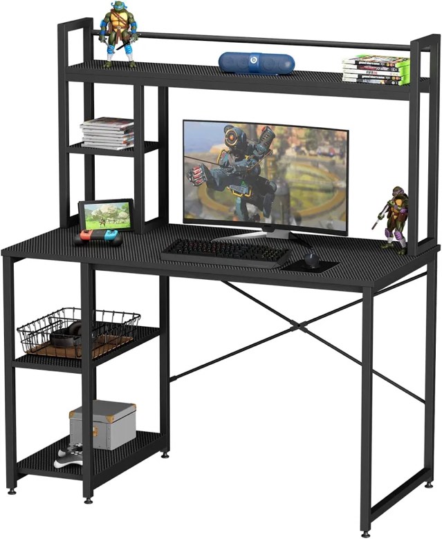 bestier 71.5 inch computer desk with power outlets, l shaped led home office