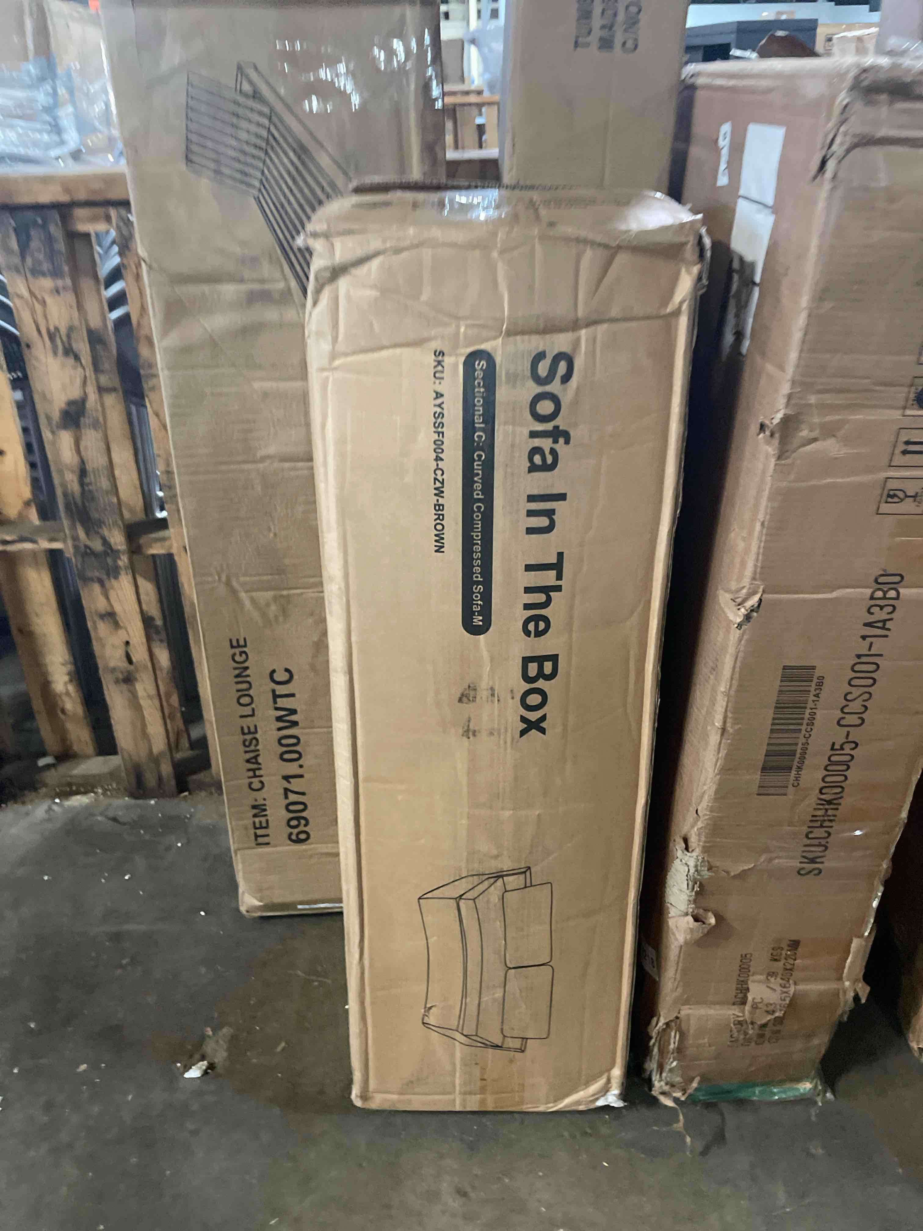 Condition photo showing New/Like New for 67" curved loveseat sofa,full sponge compression sofa, chinese tai chi style,s-shaped couch for small spaces,no installation requirement,wood grain chenille fabric ?brown,67"?