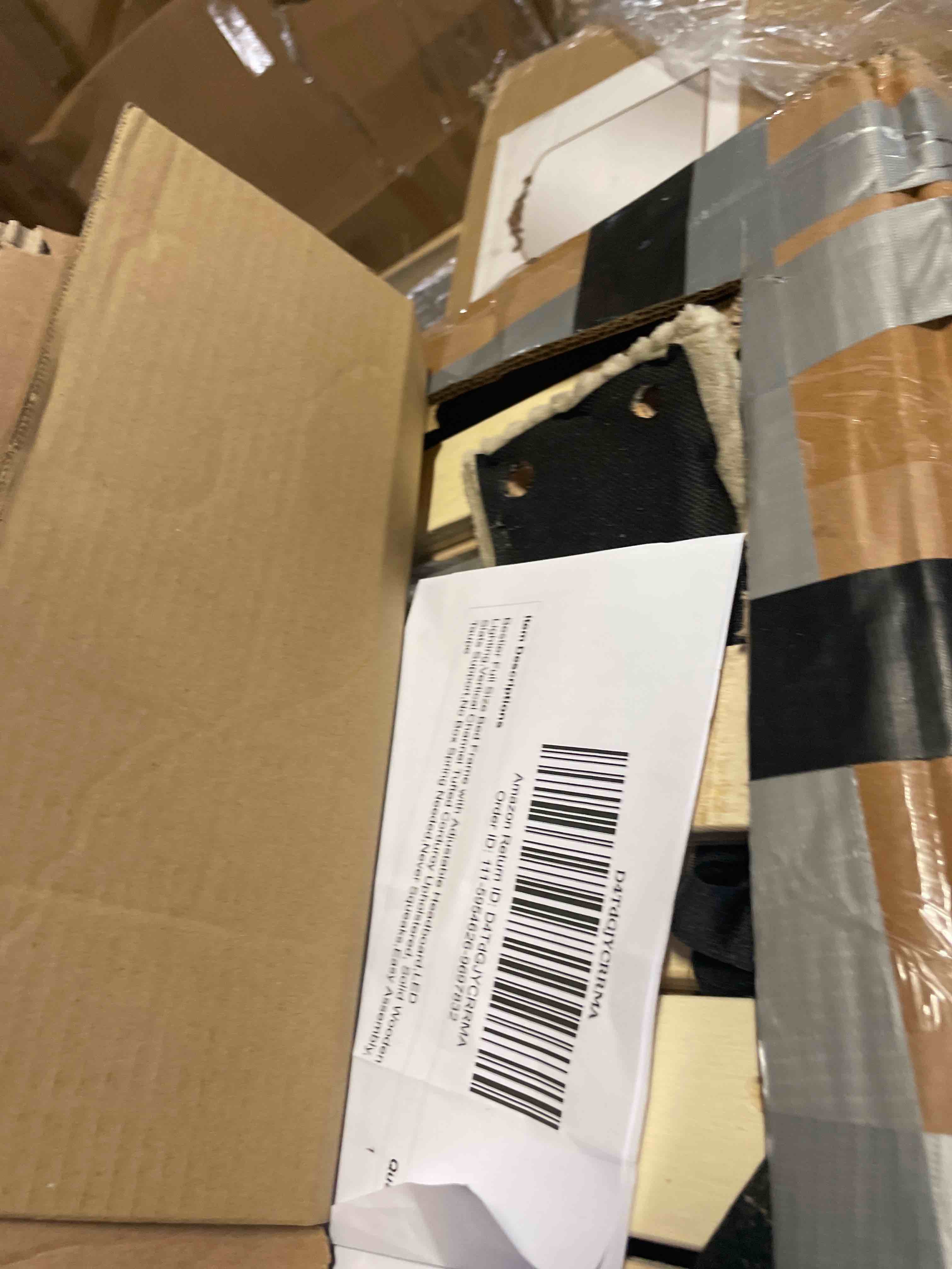 Condition photo showing Good Condition for full platform bed frame with channel tufted wingback headboard, corduroy velvet upholstery, no box spring needed, easy assembly, beige