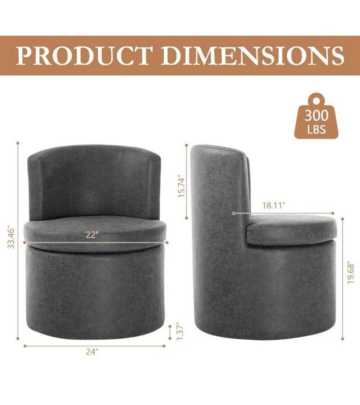 Condition photo showing New/Like New for set of 2 faux leather rolling dining chairs with casters set of 2, 24.4"d x 24.8"w x 31.49"h modern upholstered kitchen & dining room comfortable decorative chairs, for bedroom reading room living, black 