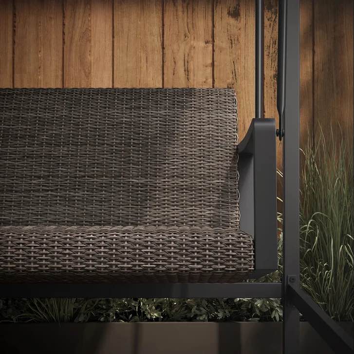Condition photo showing New/Like New for agio menlo woven patio swing (new in box) 71.4 in. x 47.8 in. x 75.1 in.