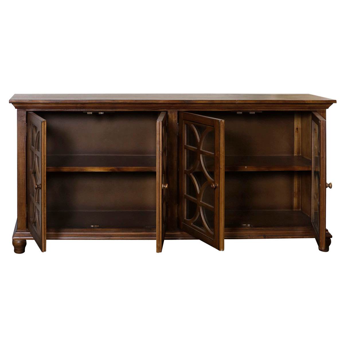 Condition photo showing New/Like New for frieso - four-door half circle design buffet - brown (new in box) 36'' h x 78'' w x 16'' d