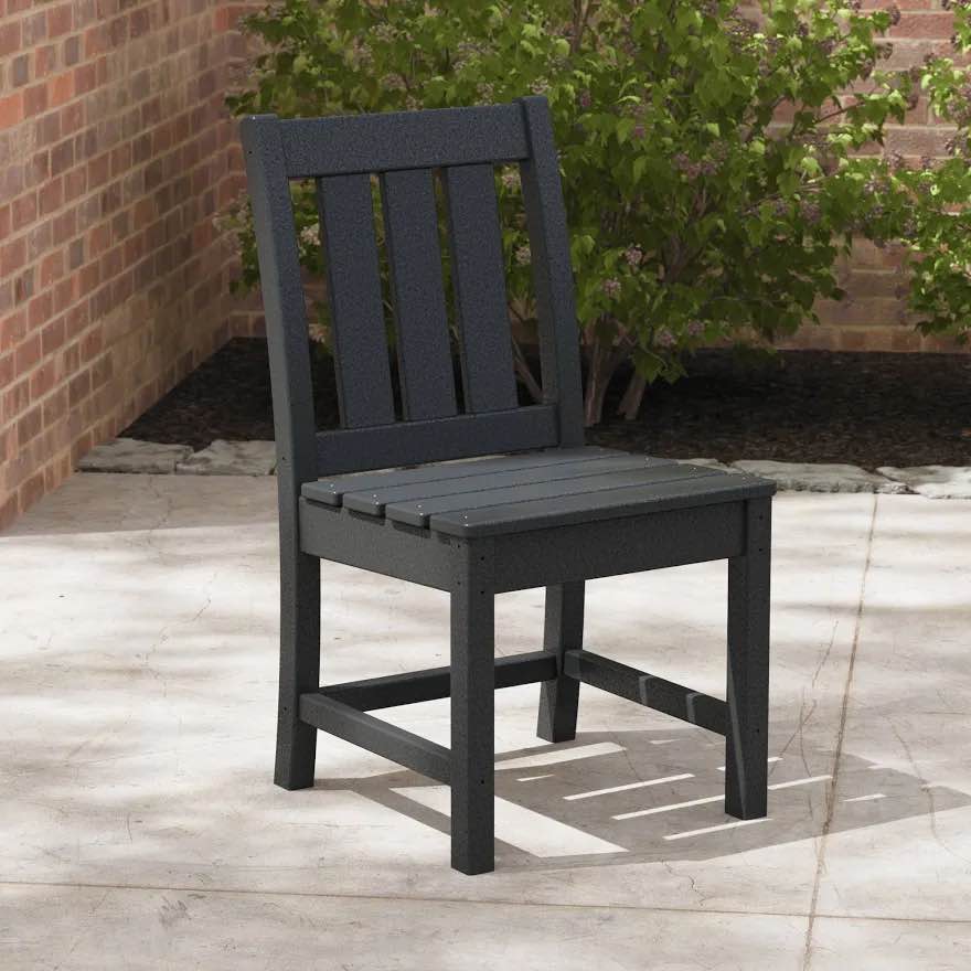Condition photo showing New/Like New for 6 piece oxford outdoor dining chair set in black, 4 side chairs, 2 arm chairs, new in box, 3 boxes total
