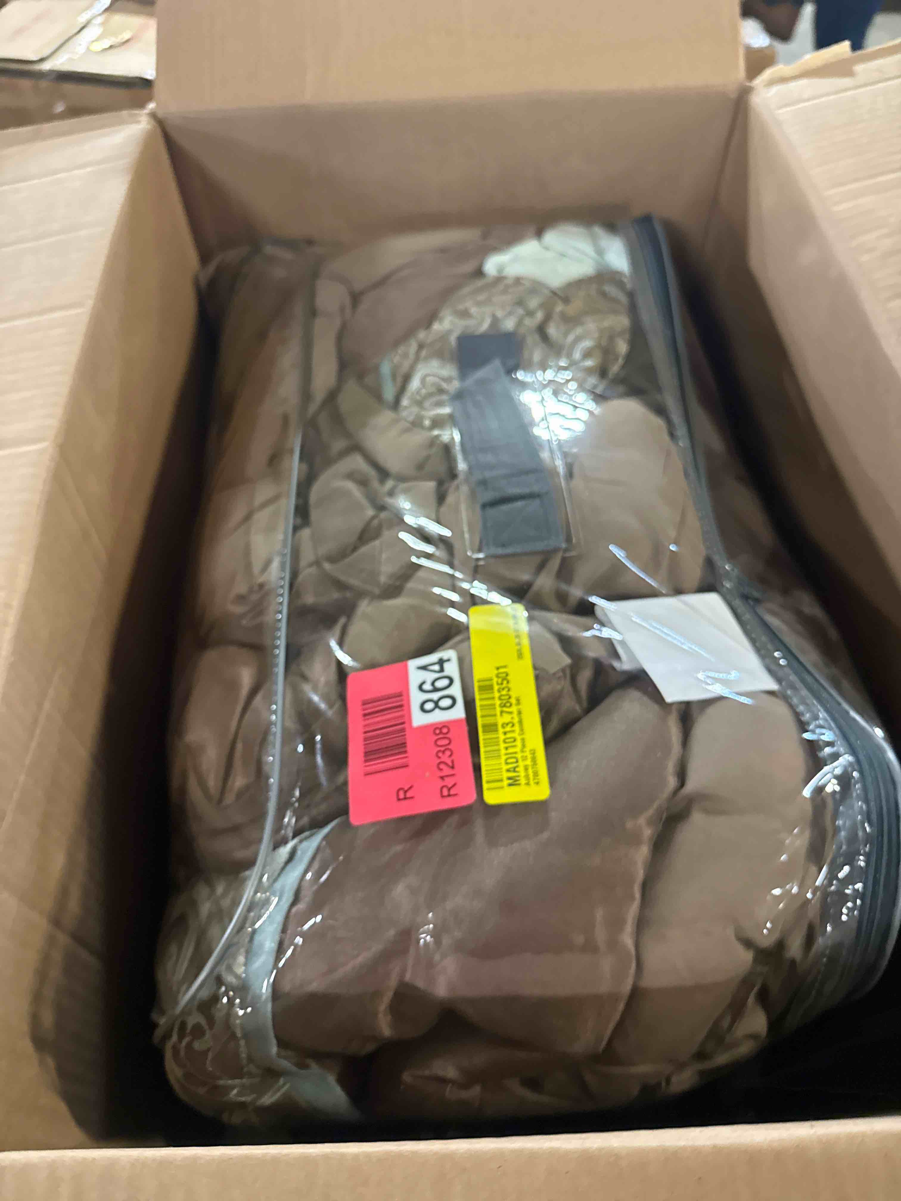Condition photo showing New/Like New for madison park aubrey cozy comforter set, faux silk jacquard paisley design - all season down alternative bedding with cotton bed sheets, bed skirt & toss pillows, queen blue 12 piece blue biab 12pcs queen comforter set