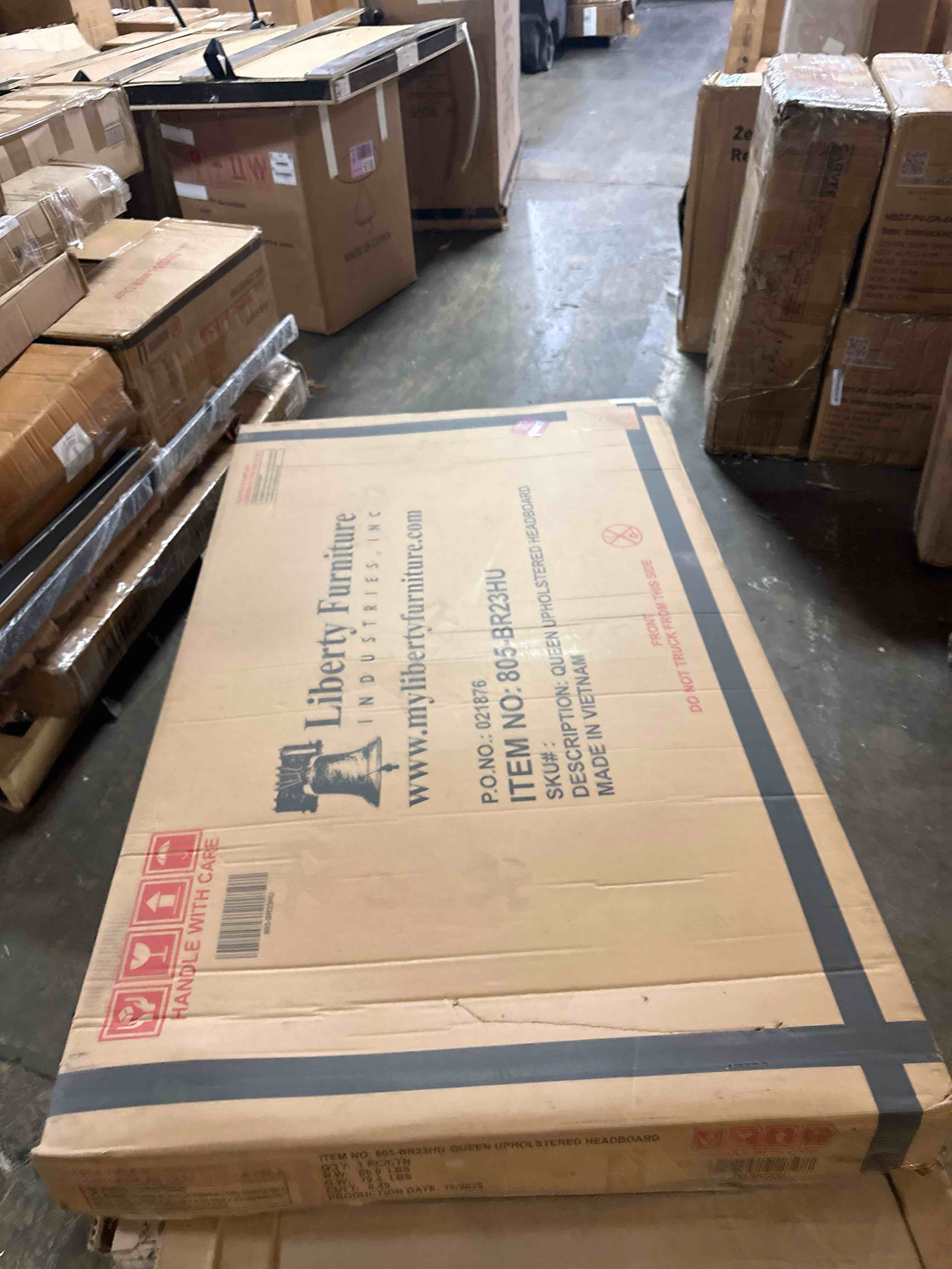Condition photo showing New/Like New for liberty furniture avalon queen upholstered headboard with oak wood frame - burnished beige (headboard only)