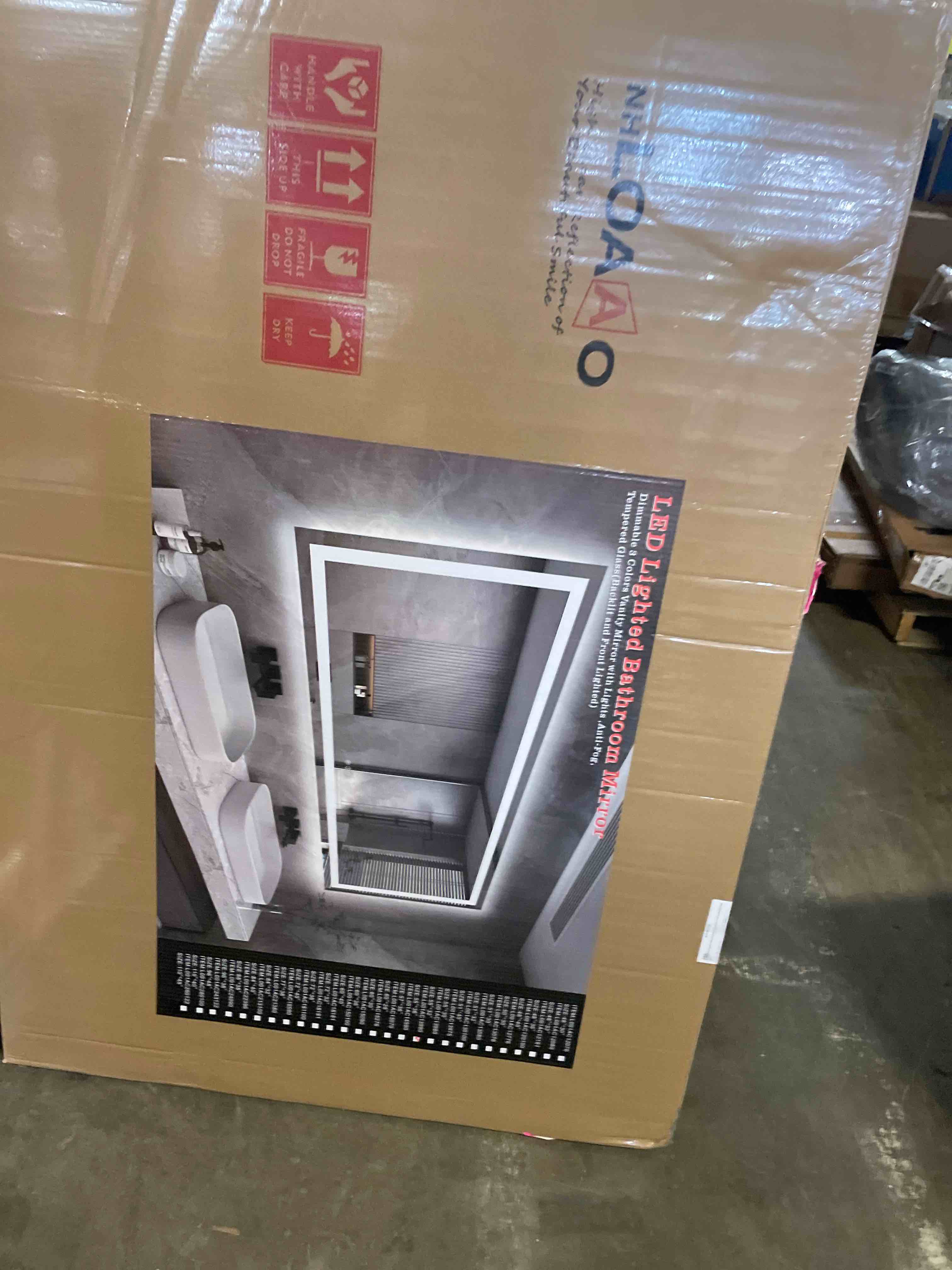 Condition photo showing New/Like New for loaao 55x36 led bathroom mirror with lights, anti-fog, dimmable, backlit + front lit, lighted bathroom vanity mirror for wall, memory function, tempered glass, etl listed led 55"l x 36"w