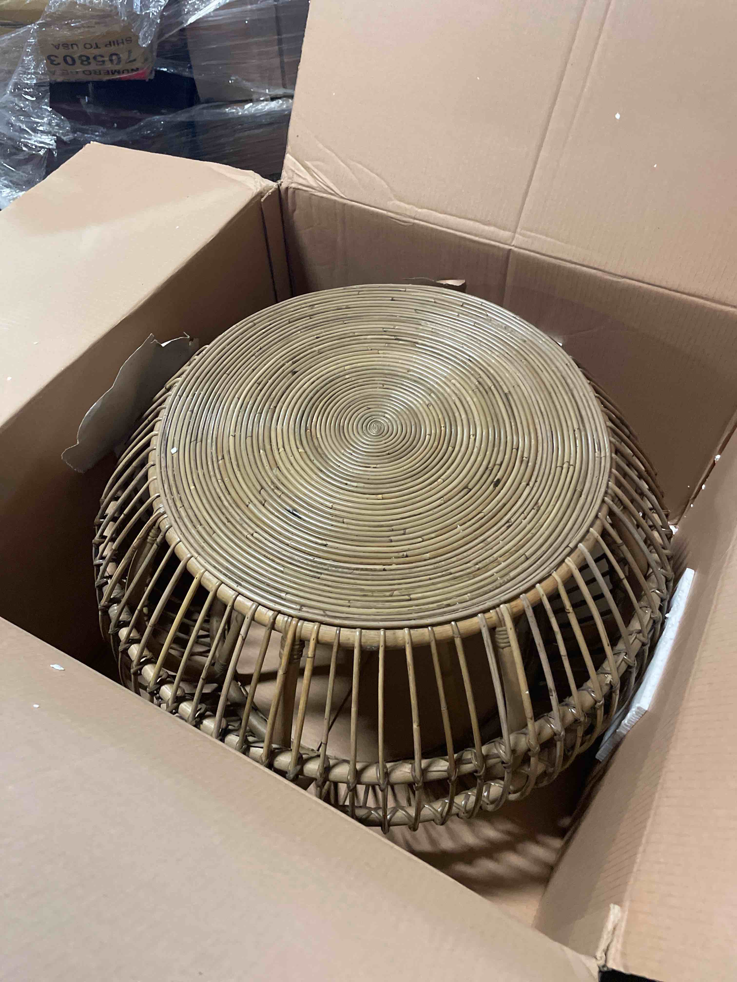 Condition photo showing New/Like New for trent home round modern wicker / rattan subalio coffee table in espresso