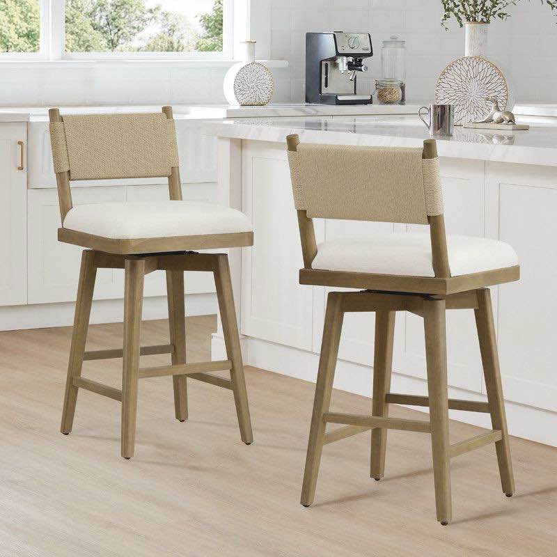 Condition photo showing New/Like New for spruce&spring swivel counter height barstool with braid back & wood frame (set of 2), natural - scratch and dent item