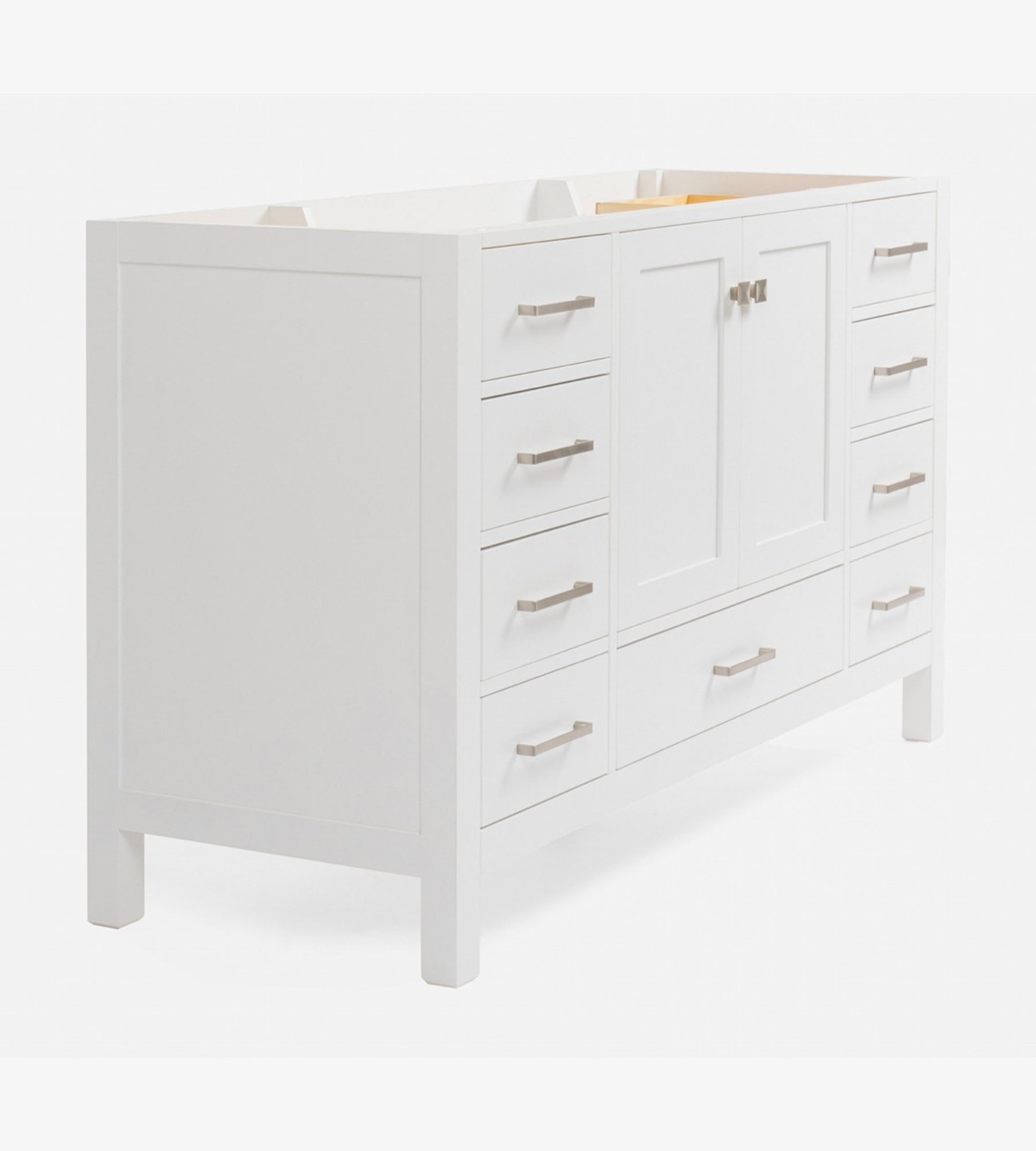 Condition photo showing New/Like New for ariel cambridge 54 in. single sink base cabinet in white (vanity top not included)