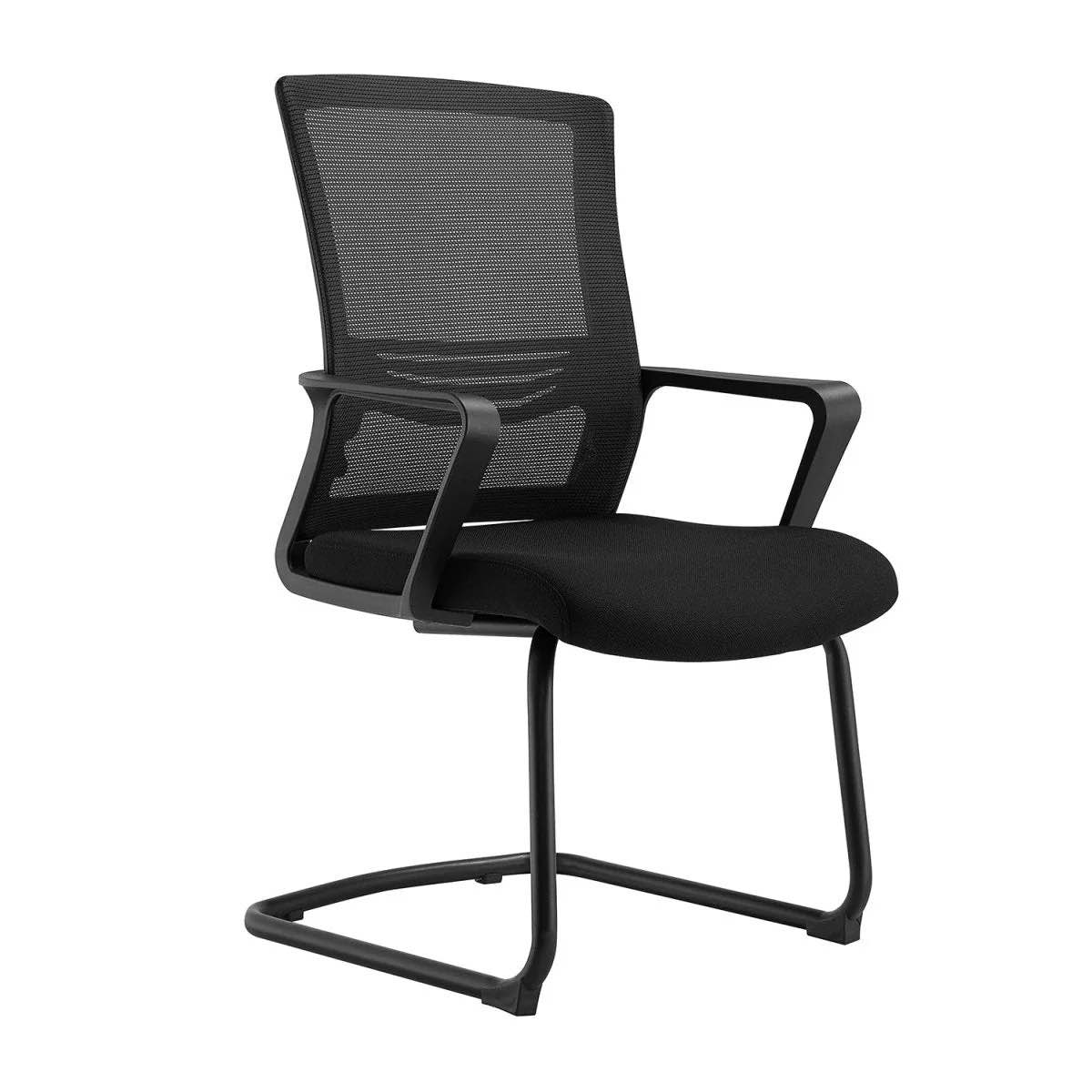 Condition photo showing New/Like New for set of 12 black titan mid-back office chairs, high density foam with fabric cover, mesh back material, black coating metal frame, overall dimensions 22.5 x 24.0 x 37.0, 12 boxes total
