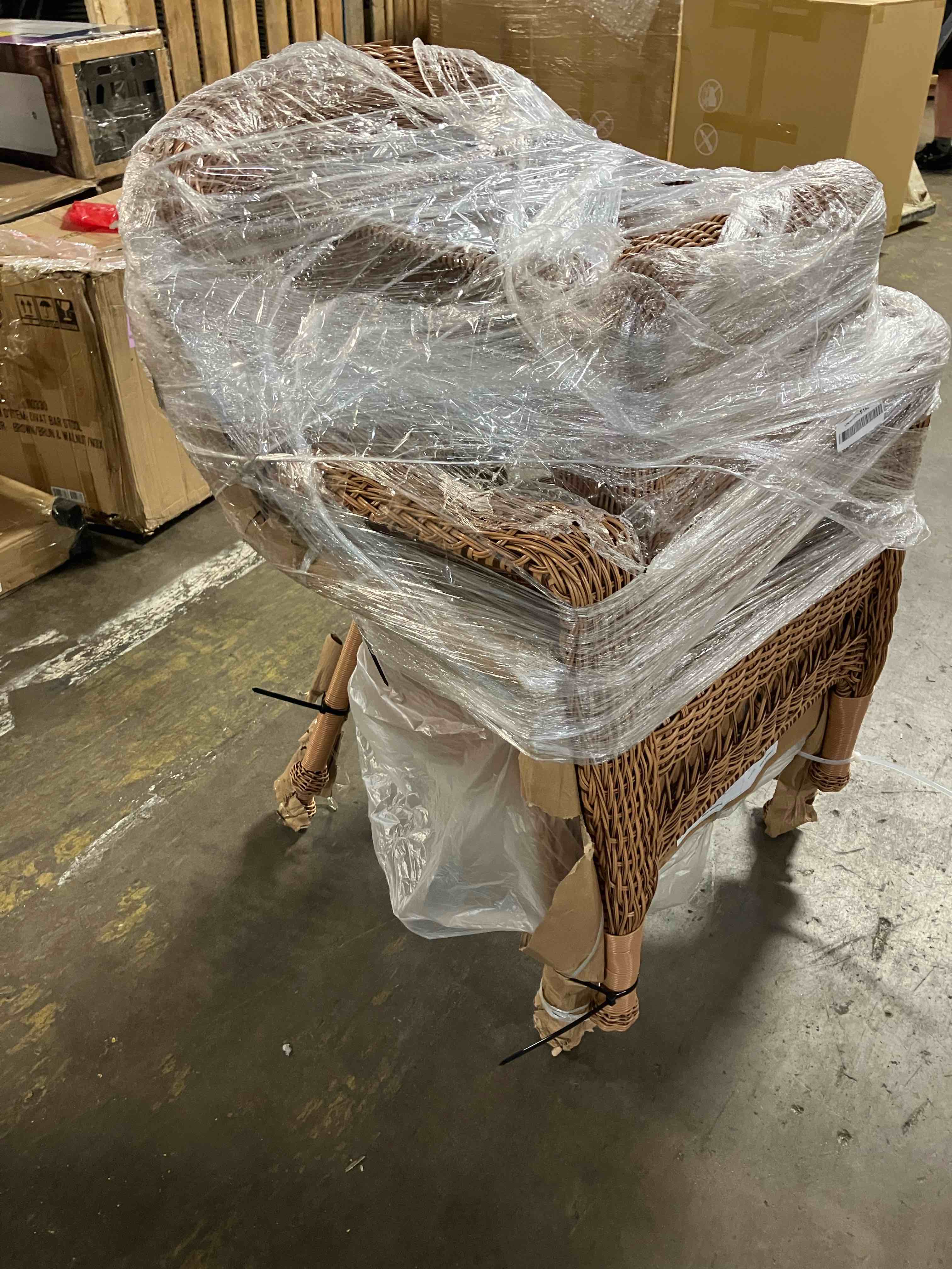 Condition photo showing New/Like New for w00205-c-2 honey wicker chairs and matching ottoman - set 2