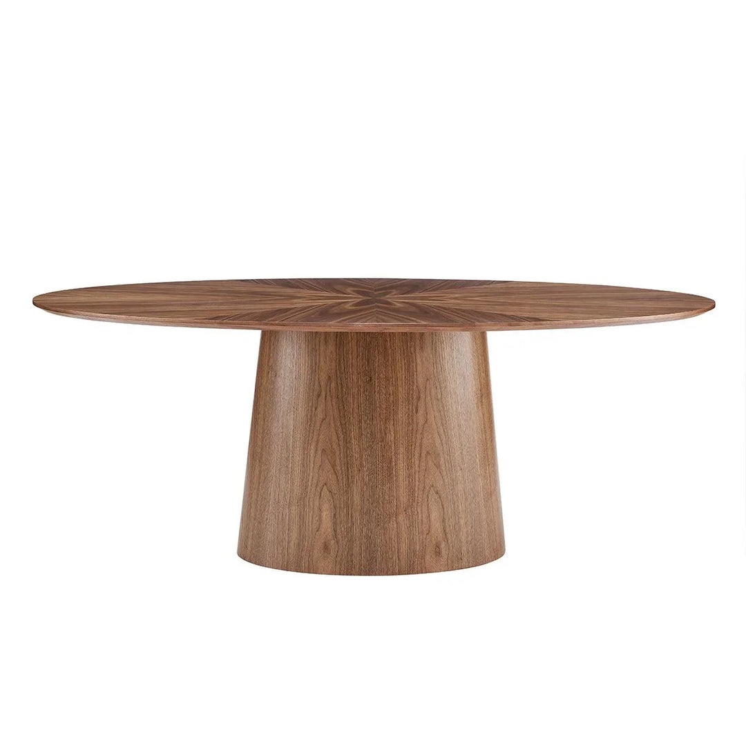 Condition photo showing New/Like New for deodat 79in walnut oval dining table, comfortably seats 6, overall dimensions 79 x 43 x 30 - scratch and dent 