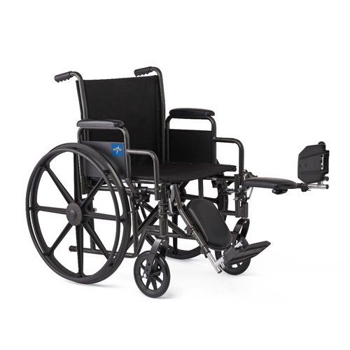 Condition photo showing New/Like New for medline comfortable folding wheelchair with swing-back, desk-length arms and elevating footrests, 18 w x 16 d seat,black 18" wide