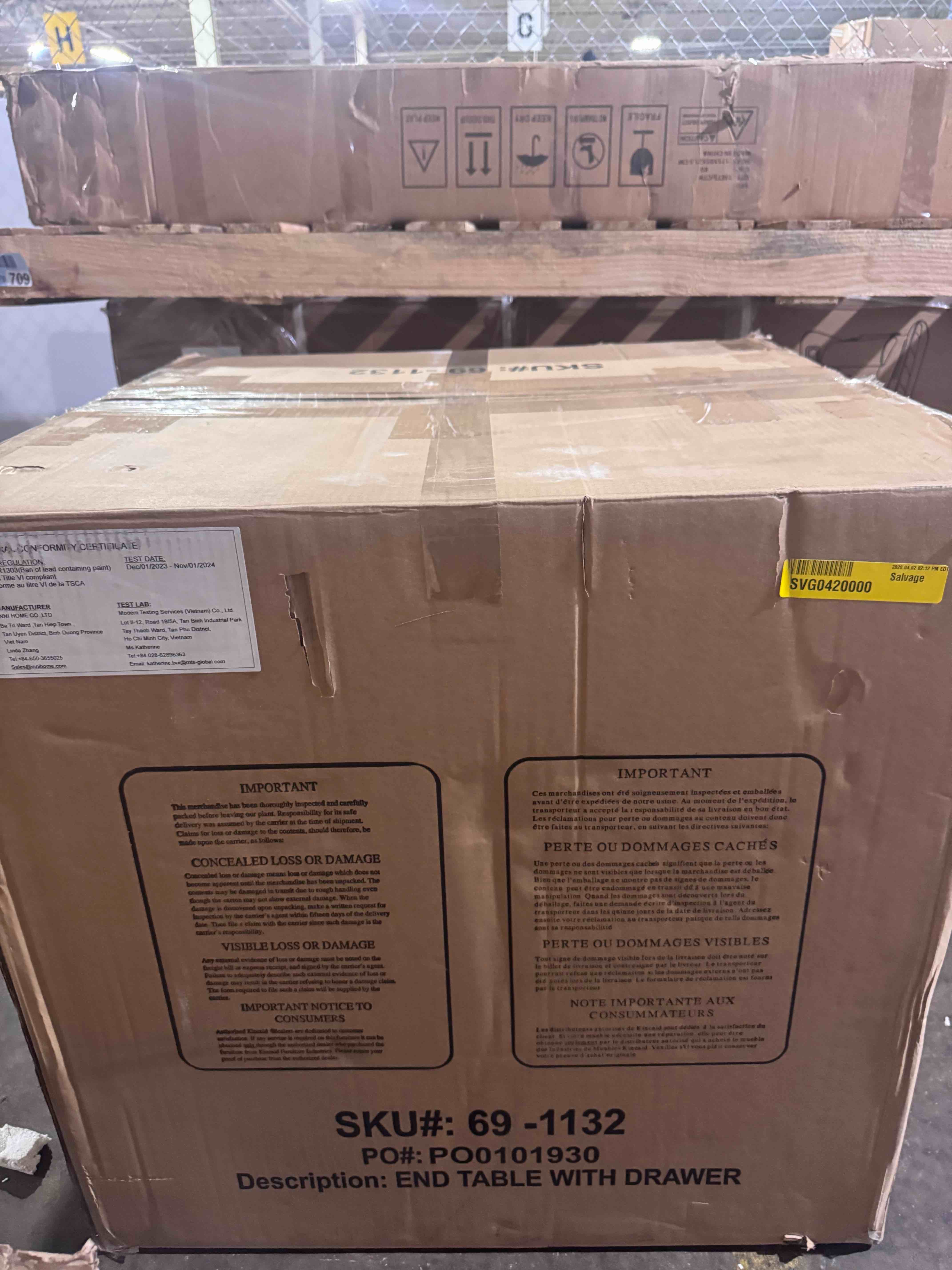 Condition photo showing New/Like New for mason drawer end table (new in box) 25 x 24 x 26 inches