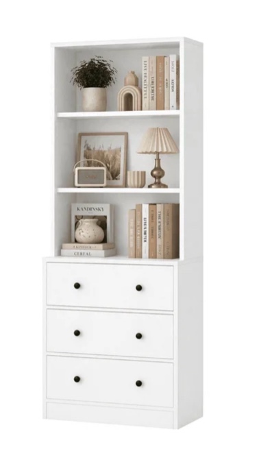 richya 71'' tall bookcase with 3 drawers, 3-tier open display bookshelves, freestanding storage cabinet for home office,living room,white(similar)
