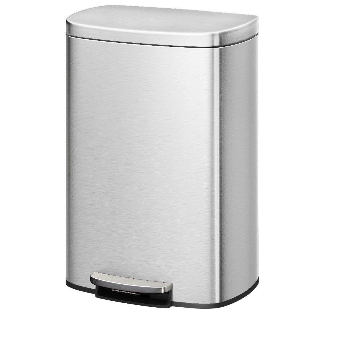 13.2 gallon stainless steel trash can with lid - step-on kitchen garbage bin, rustproof, waterproof with inner bucket & soft close lid, silver