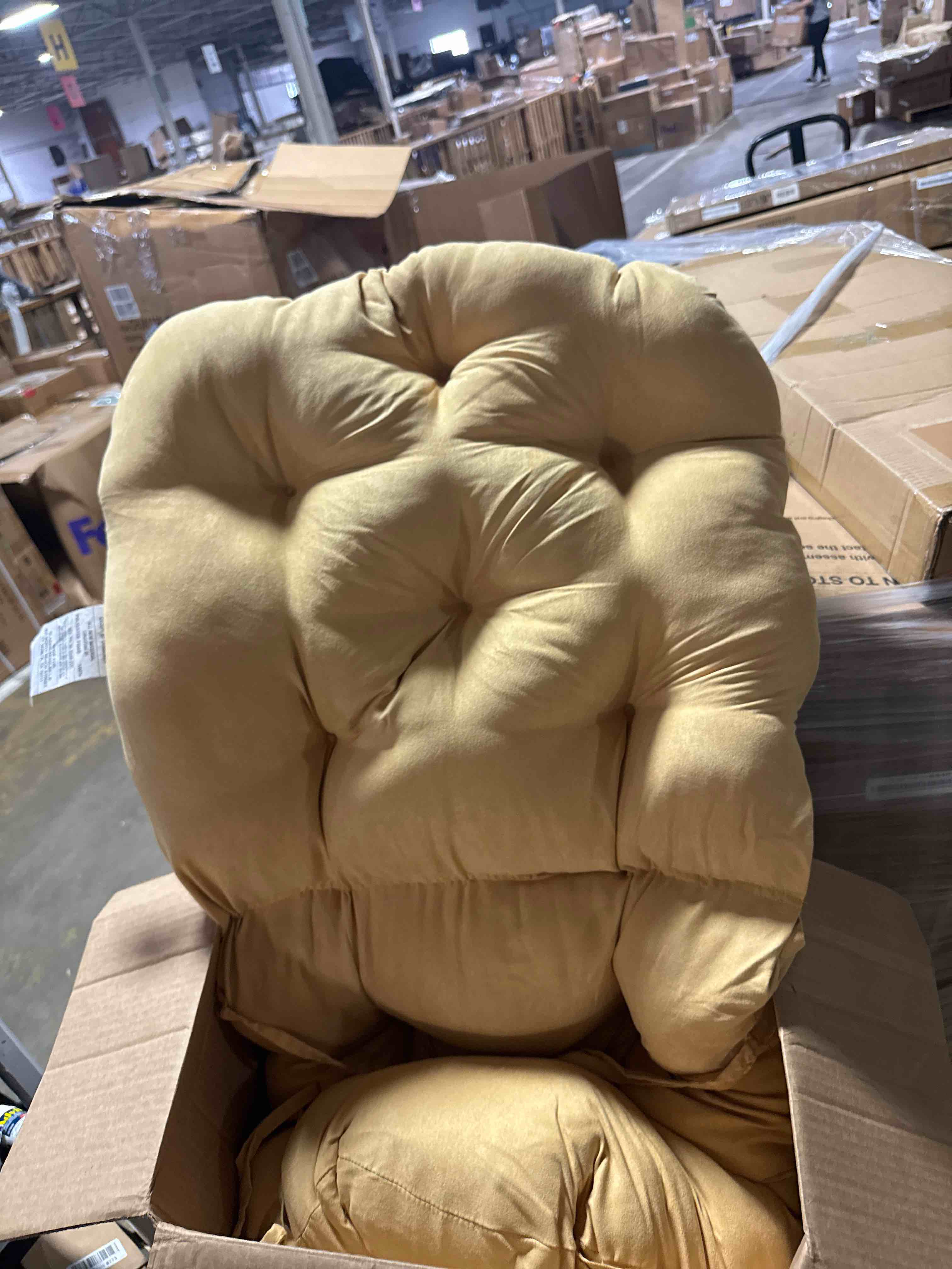 Condition photo showing New/Like New for rsh decor: sunbrella tufted adirondack chair cushion | 42.5”x21” | sunbrella performance fabric | water and fade-resistant | outdoor cushion for patio furniture | made in usa | canvas buttercup yellow