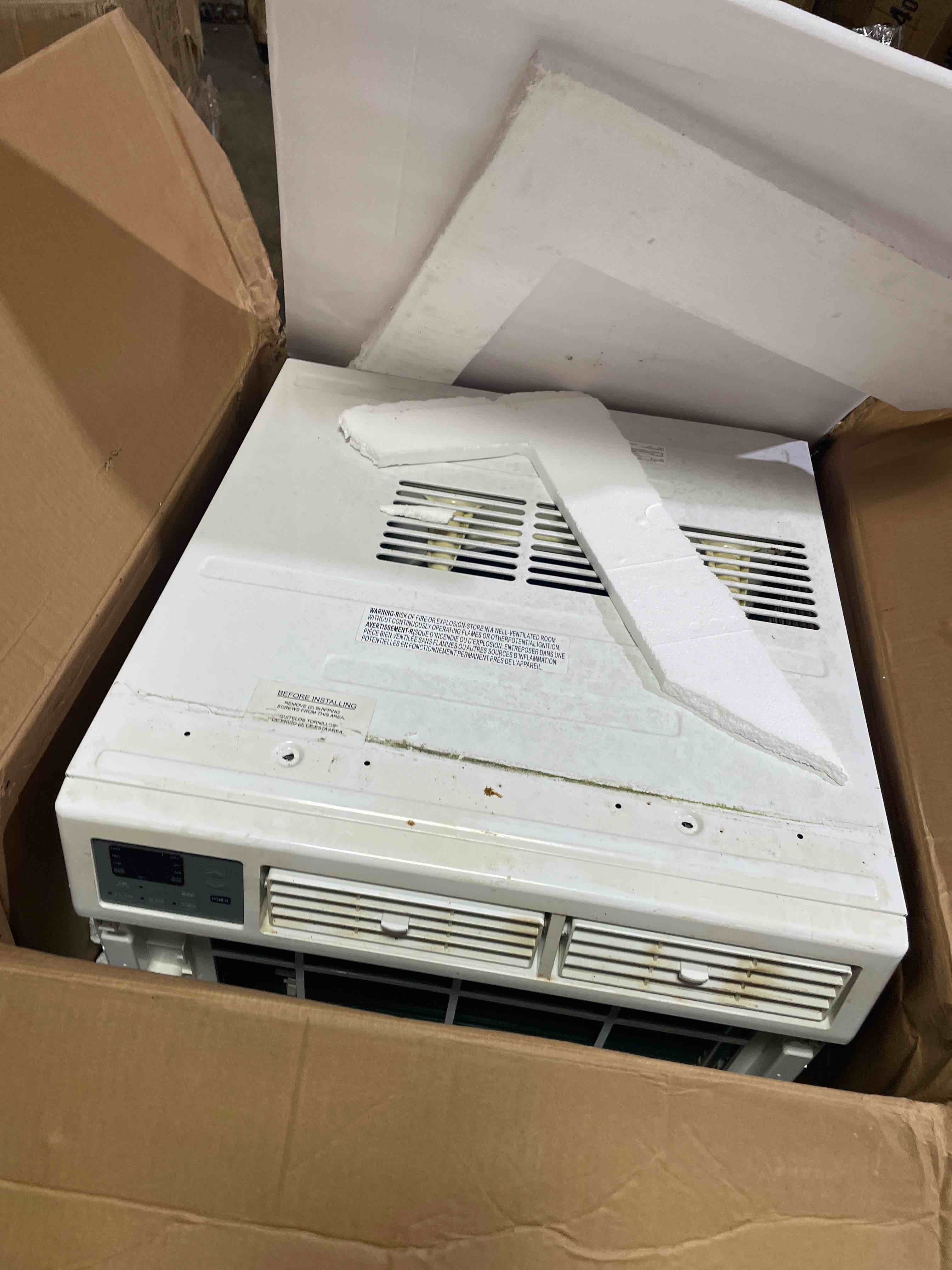 Condition photo showing As Is for 6,000 btu window air conditioner, 3-in-1 ac unit with dehumidifier for bedroom/small room (up to 250 sq. ft.), quiet & energy saving window ac with remote, 24h timer, installation kit included 6000 british thermal units