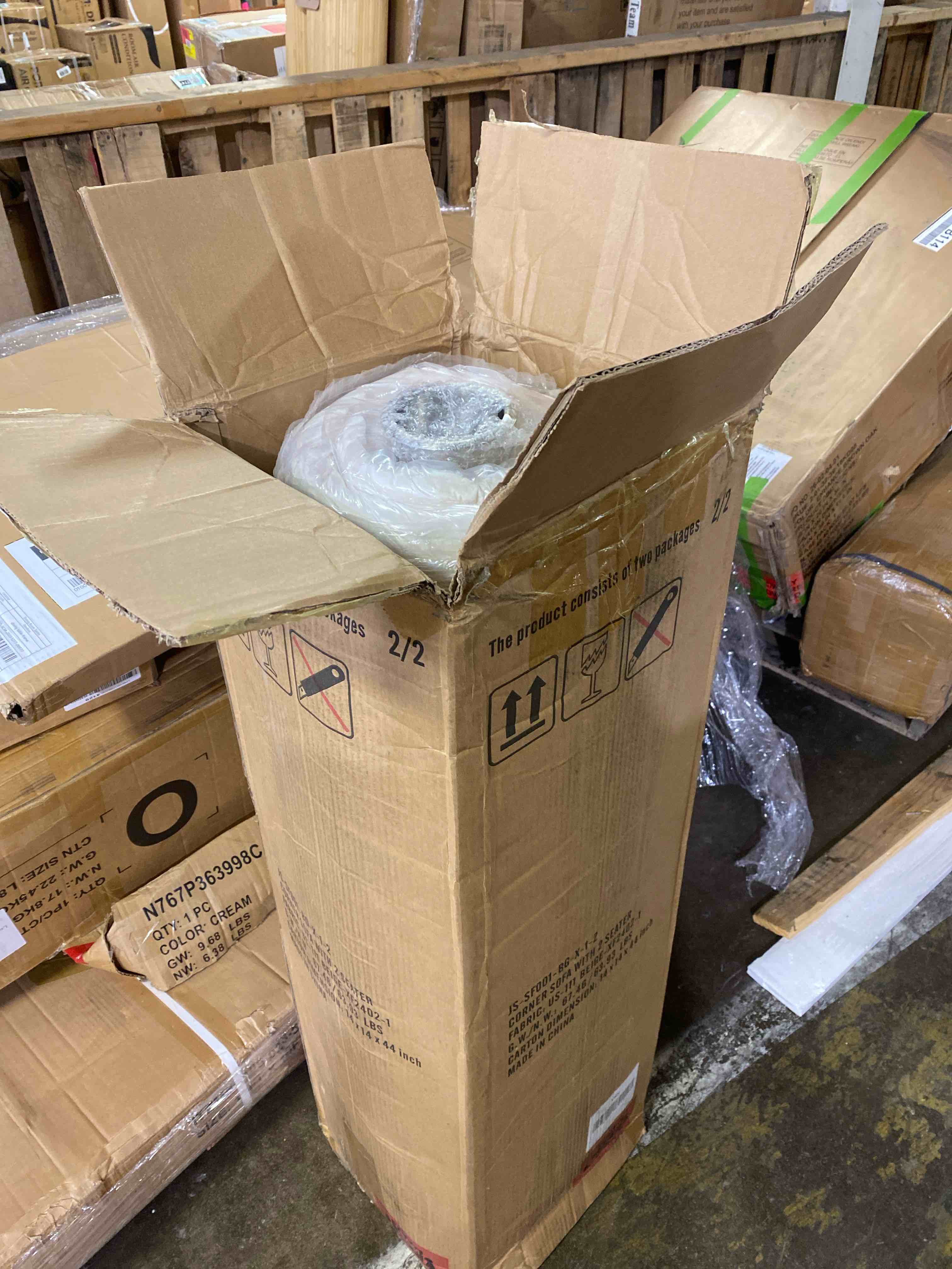 Condition photo showing New/Like New for (corner seat only) rowhy 113'' modular sectional cloud couch, 5 seater corner sofa big comfy corduroy oversized l shaped couch with 2 pillows, chaise, ottoman, deep seat sectional couches for living room office, beige