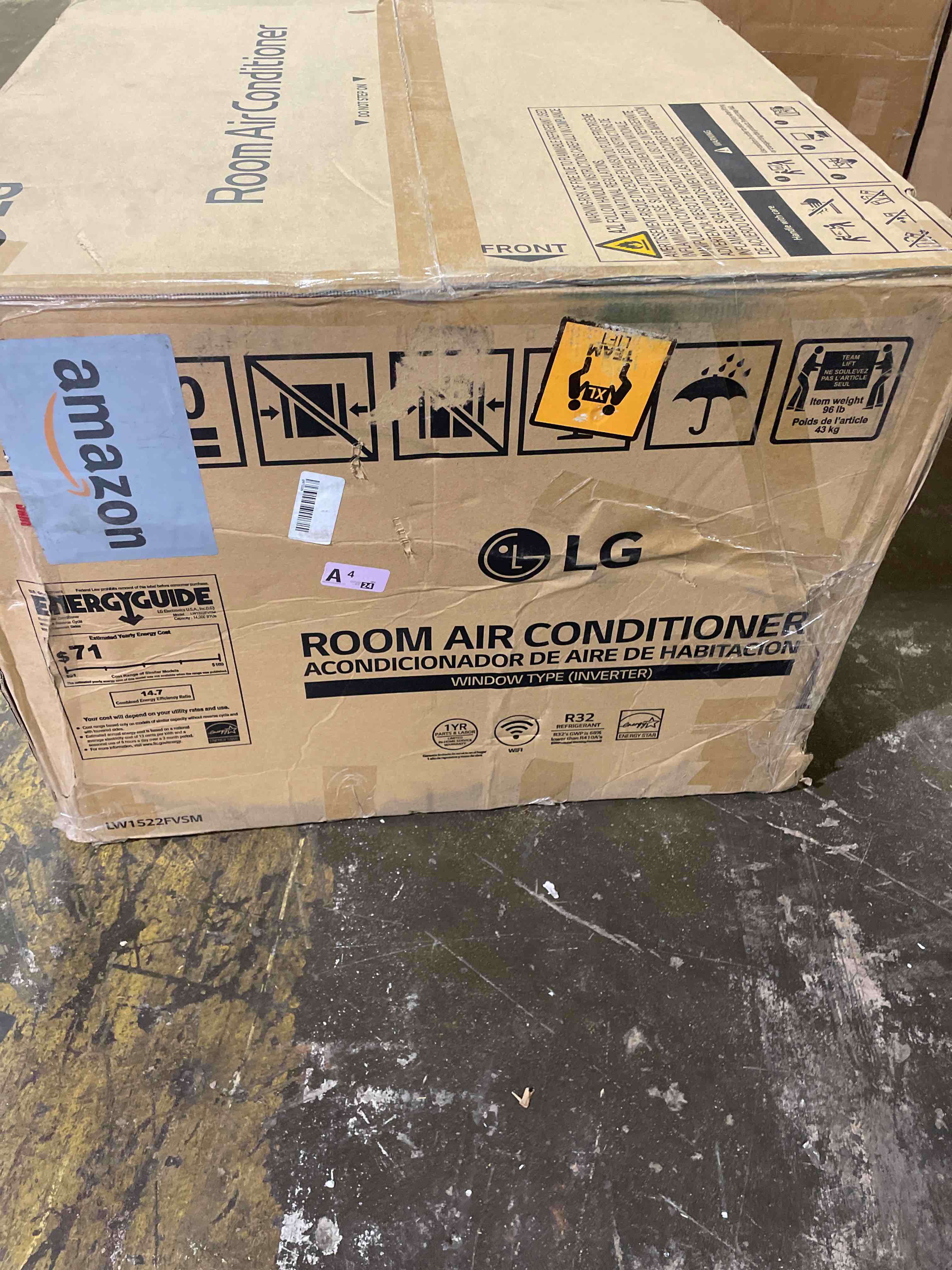 Condition photo showing As Is for lg 14000 btu window air conditioner energy saving dual inverter remote control wifi enabled works w/lg thinq, alexa washable filer ultra-quiet cools 700 sq.ft. for large room ac unit white lw1522fvsm (used)