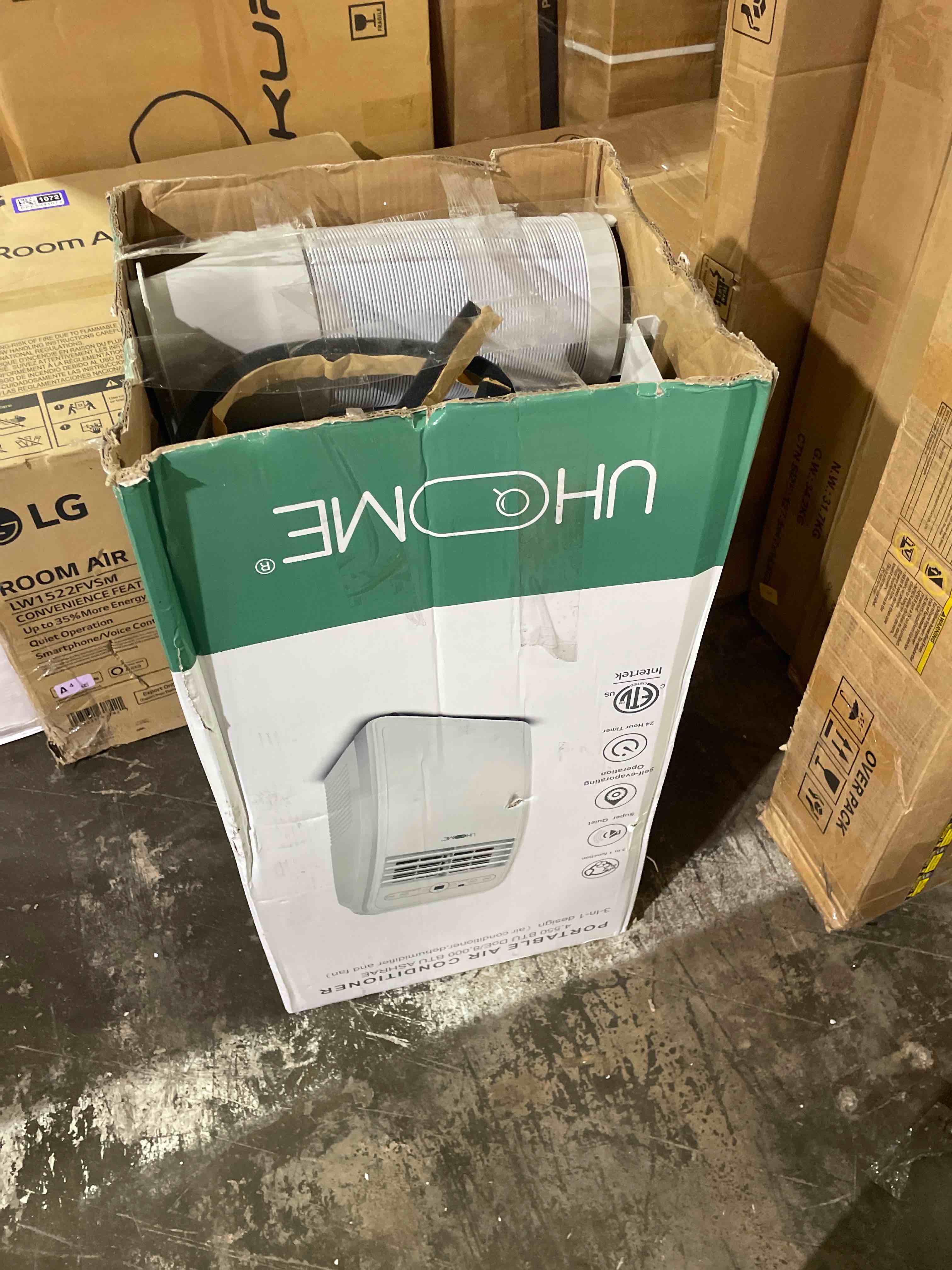 Condition photo showing As Is for uhome 12000 btu portable air conditioner w/heater up to 450 sq. ft, ac heater combo window unit, portable ac unit with dehumidifier & fan, cools & heats,remote control and window kit included,white (used)