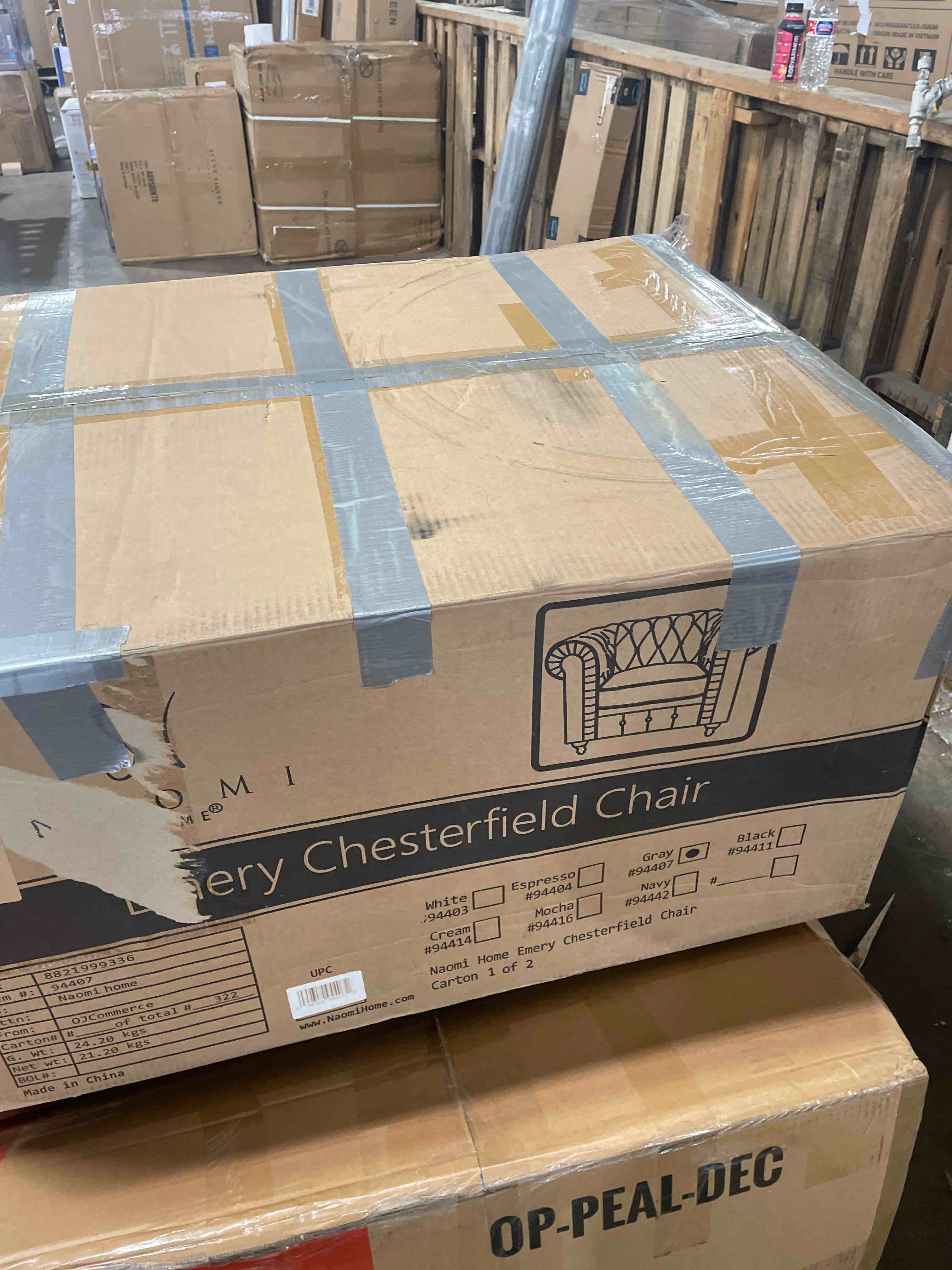 Condition photo showing New/Like New for naomi home chesterfield sofa set grey/accent chair only