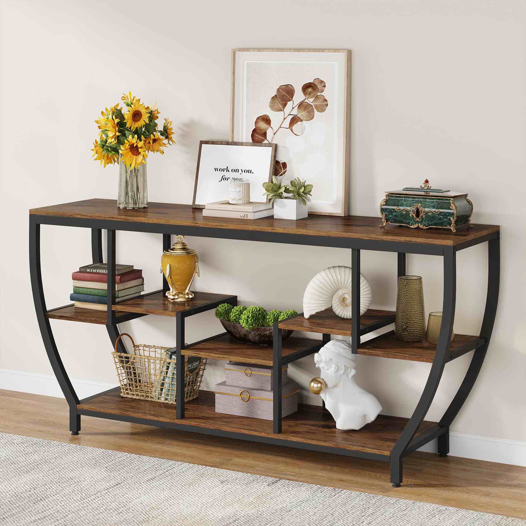industrial console table, 70.9" entryway sofa table with shelves (used)