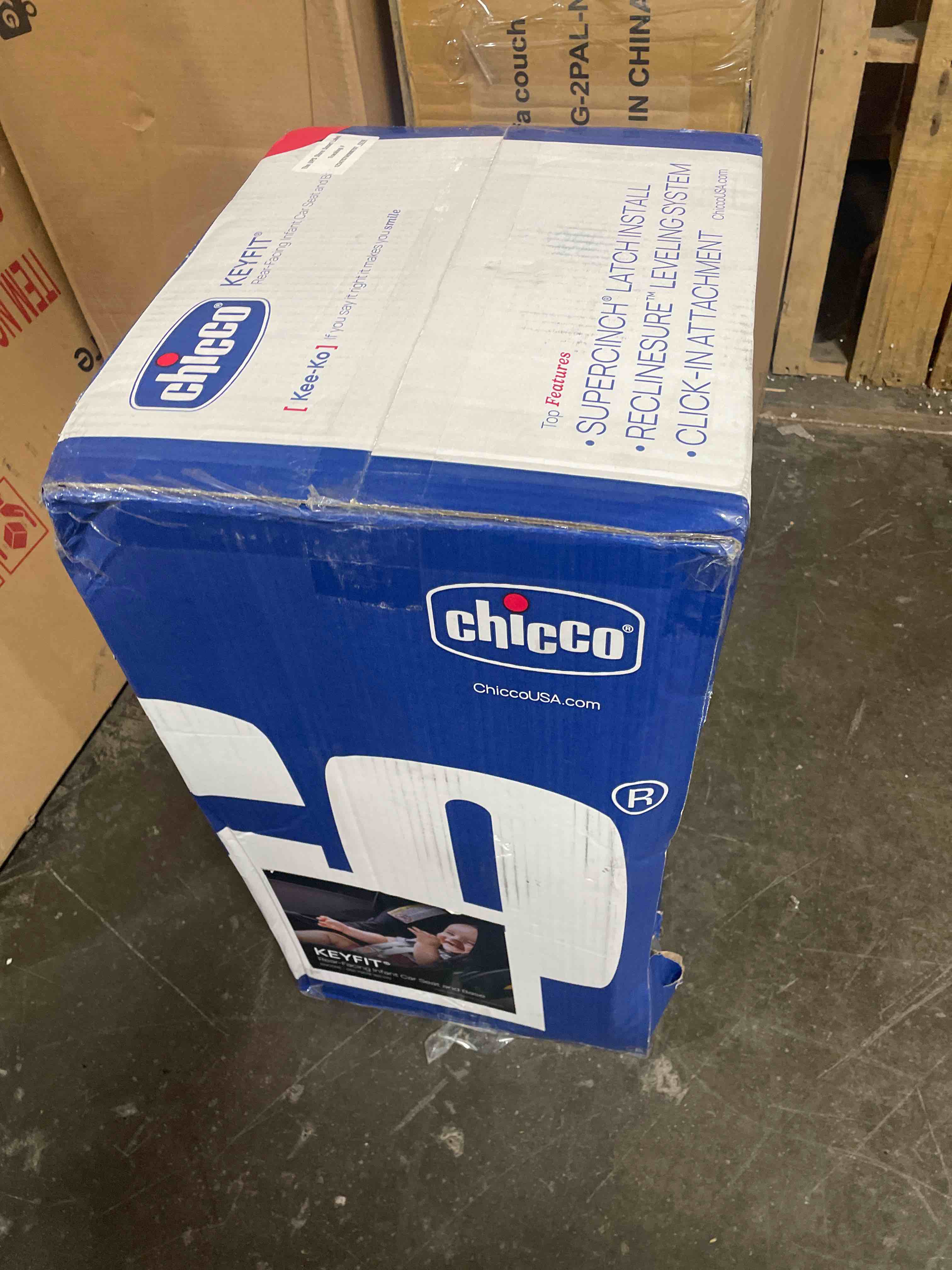 Condition photo showing New/Like New for chicco keyfit infant car seat and base, rear-facing seat for infants 4-22 lbs., includes infant head and body support, compatible with chicco strollers, baby travel gear, encore/black/grey encore keyfit