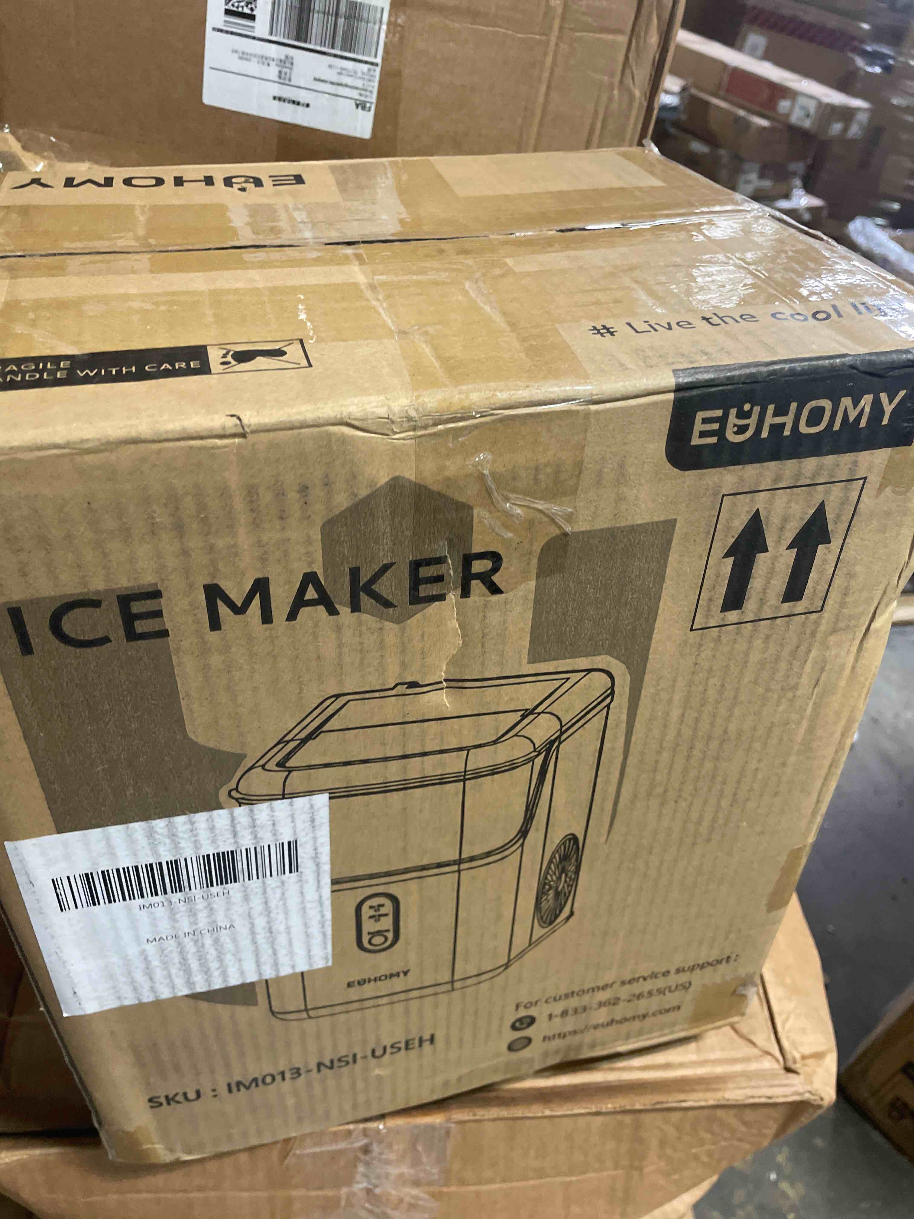 Condition photo showing New/Like New for euhomy nugget ice maker countertop with handle, ready in 6 mins, 34lbs per day, removable top cover, auto-cleaning, portable sonic ice maker with basket and scoop, for home/party/rv/camping (black)